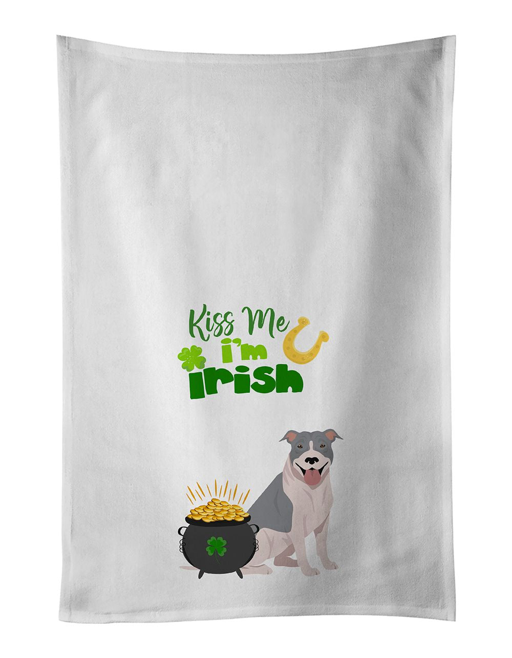 NEW Blue and White Pit Bull Terrier St. Patricks Day Kitchen Towel Set of 2 White Dish Towels Decorative Bathroom Hand towel fo