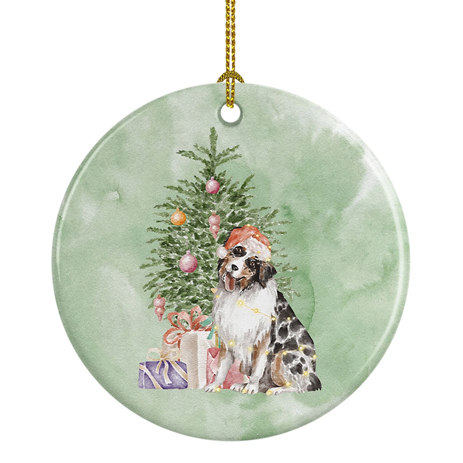 Australian Shepherd #2 Christmas Presents and Tree Ceramic Ornament Christmas Tree Hanging Decorations for Home Christmas Holida