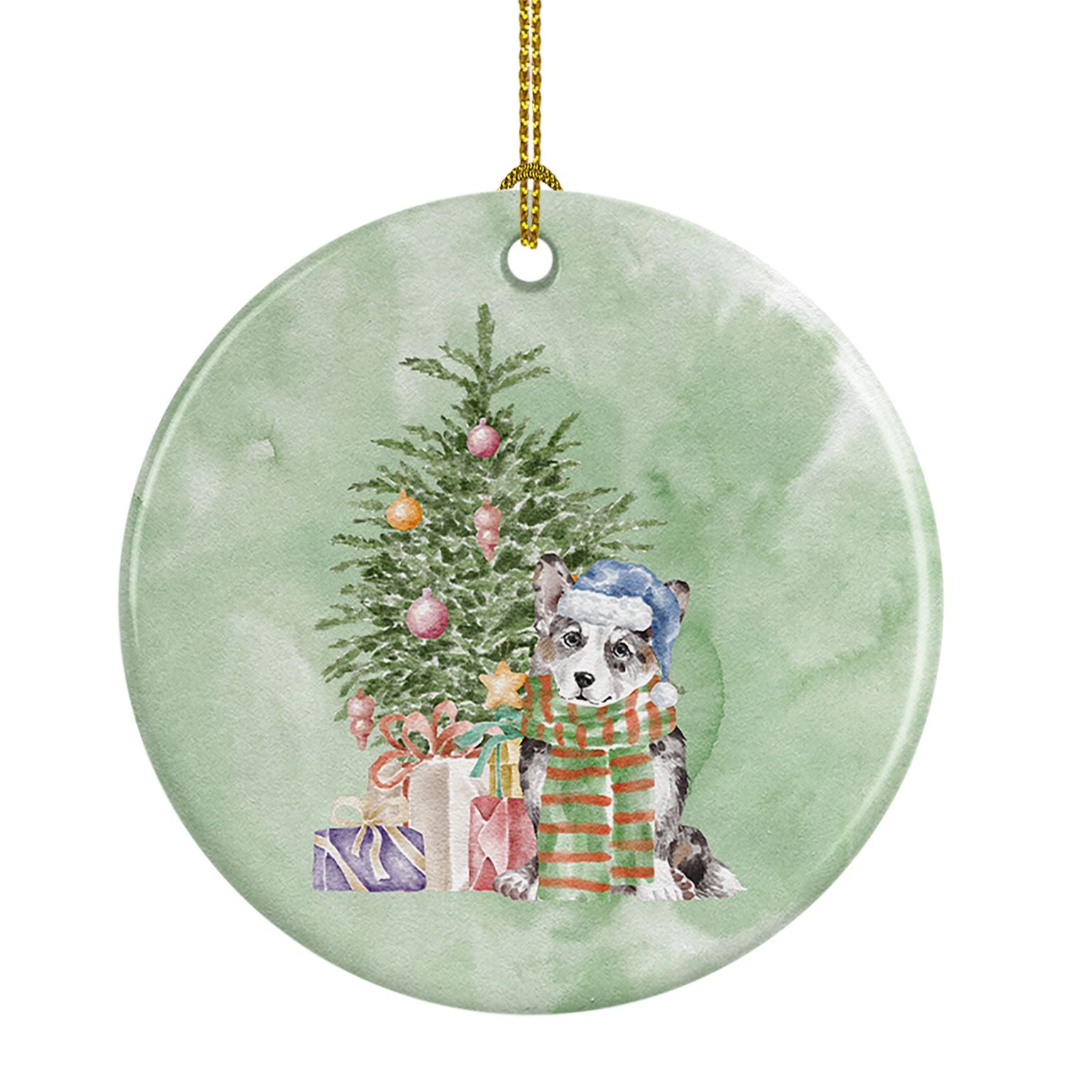 Corgi Cardigan Blue Merle Christmas Presents and Tree Ceramic Ornament Christmas Tree Hanging Decorations for Home Christmas Hol