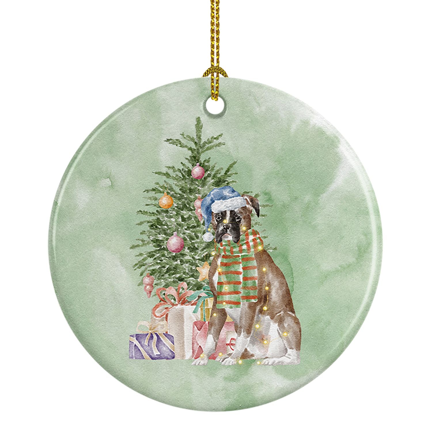 Boxer Christmas Presents and Tree Ceramic Ornament Christmas Tree Hanging Decorations for Home Christmas Holiday, Party, Gift, 3