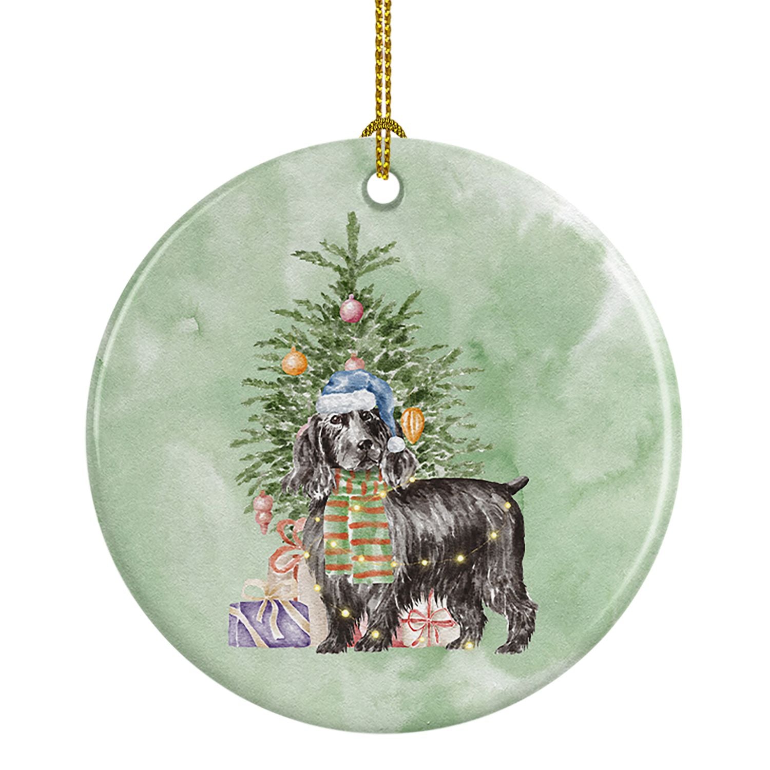 Cocker Spaniel English Black Christmas Presents and Tree Ceramic Ornament Christmas Tree Hanging Decorations for Home Christmas 