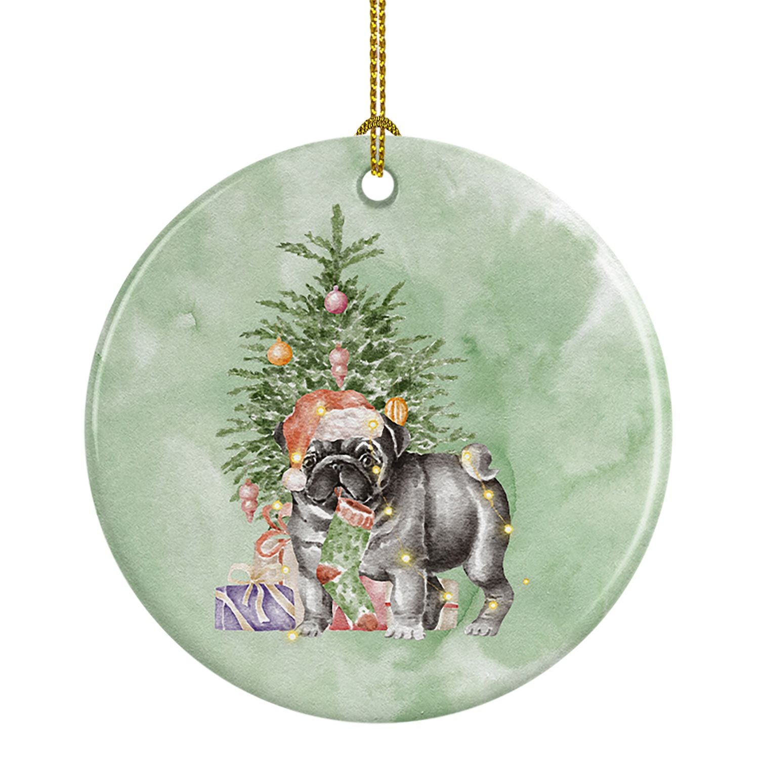 Pug Black #2 Christmas Presents and Tree Ceramic Ornament Christmas Tree Hanging Decorations for Home Christmas Holiday, Party, 