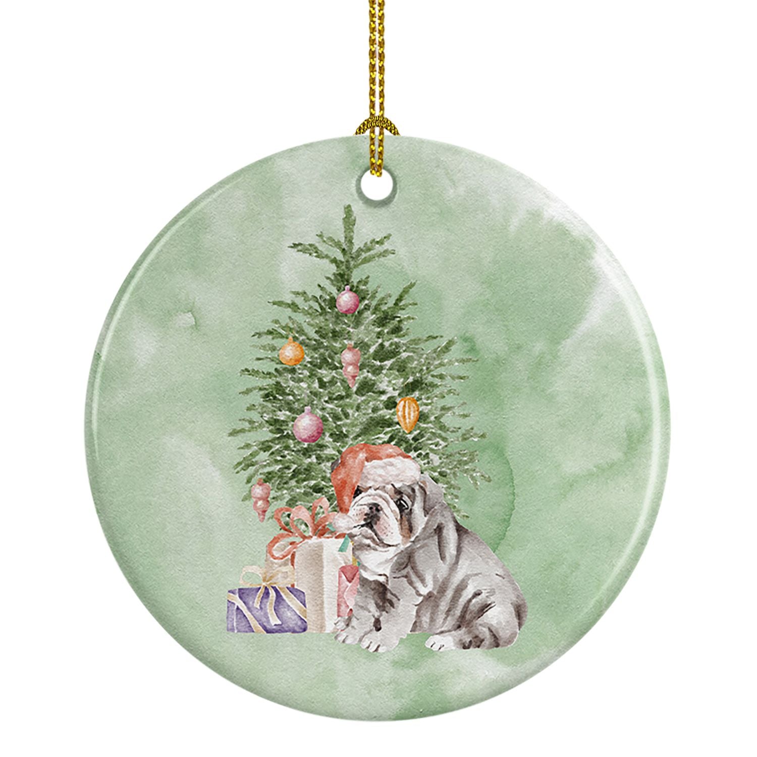 Bulldog, English Bulldog Puppy #2 Christmas Presents and Tree Ceramic Ornament Christmas Tree Hanging Decorations for Home Chris