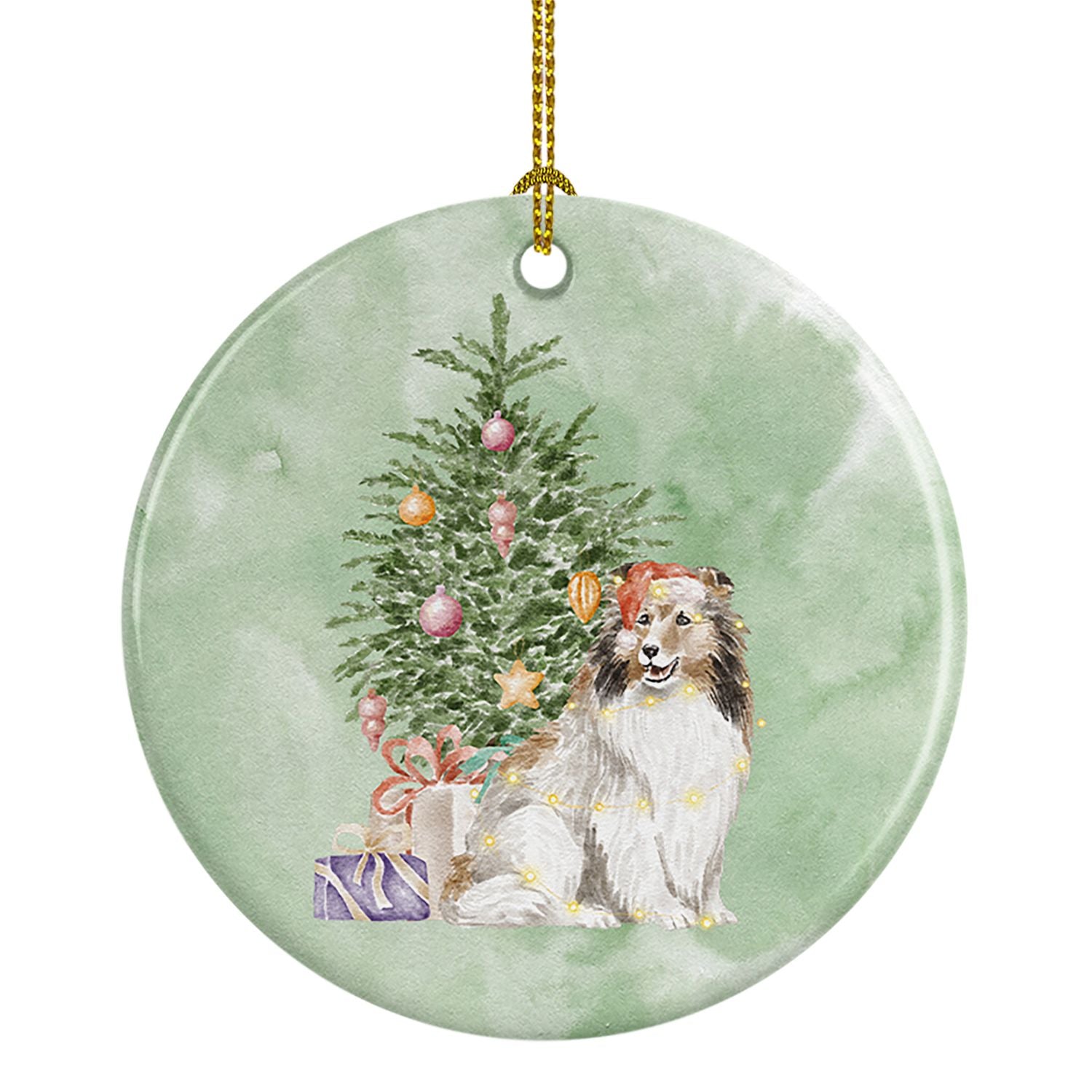 Sheltie Christmas Presents and Tree Ceramic Ornament Christmas Tree Hanging Decorations for Home Christmas Holiday, Party, Gift,