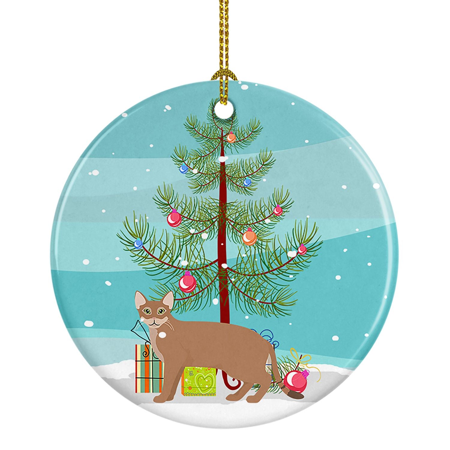 NEW Chausie Cat Christmas Ceramic Ornament Christmas Tree Hanging Decorations for Home Christmas Holiday, Party, Gift, 3 in, Mul