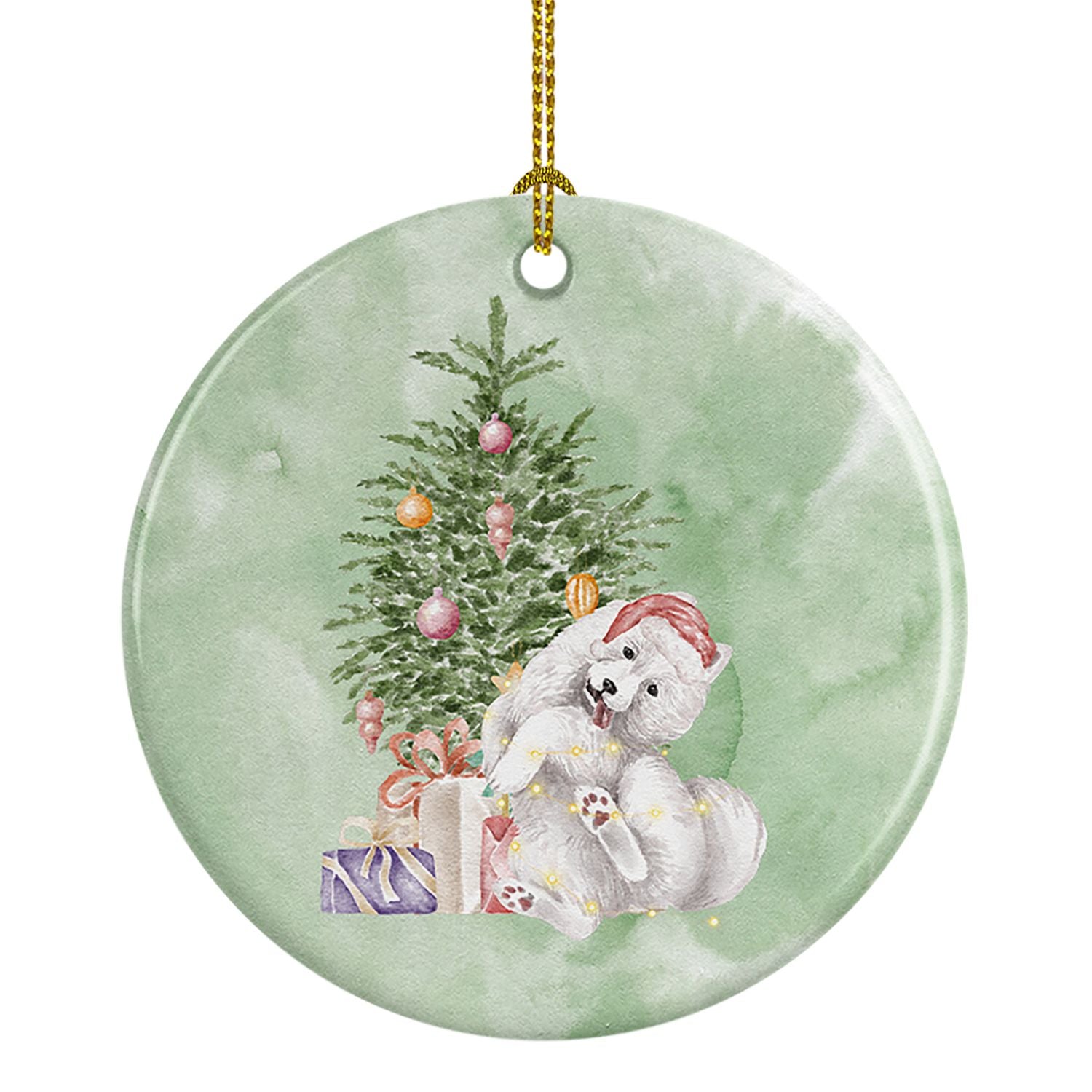 Samoyed Caught Up Christmas Presents and Tree Ceramic Ornament Christmas Tree Hanging Decorations for Home Christmas Holiday, Pa