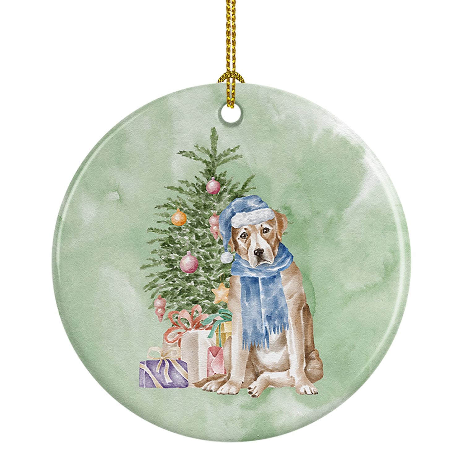 Labrador Retriever Yellow Christmas Presents and Tree Ceramic Ornament Christmas Tree Hanging Decorations for Home Christmas Hol
