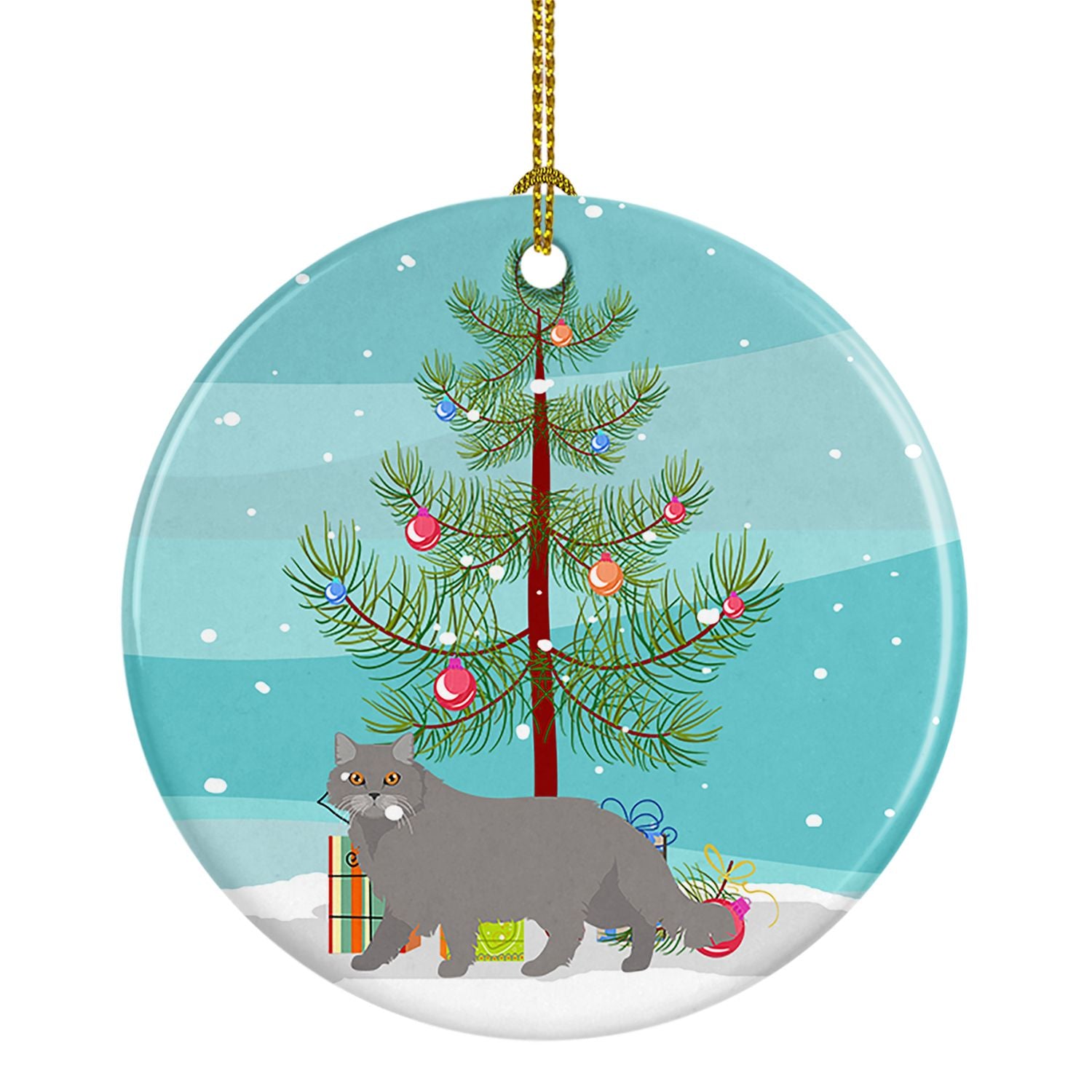 NEW British Longhair Cat Christmas Ceramic Ornament Christmas Tree Hanging Decorations for Home Christmas Holiday, Party, Gift, 