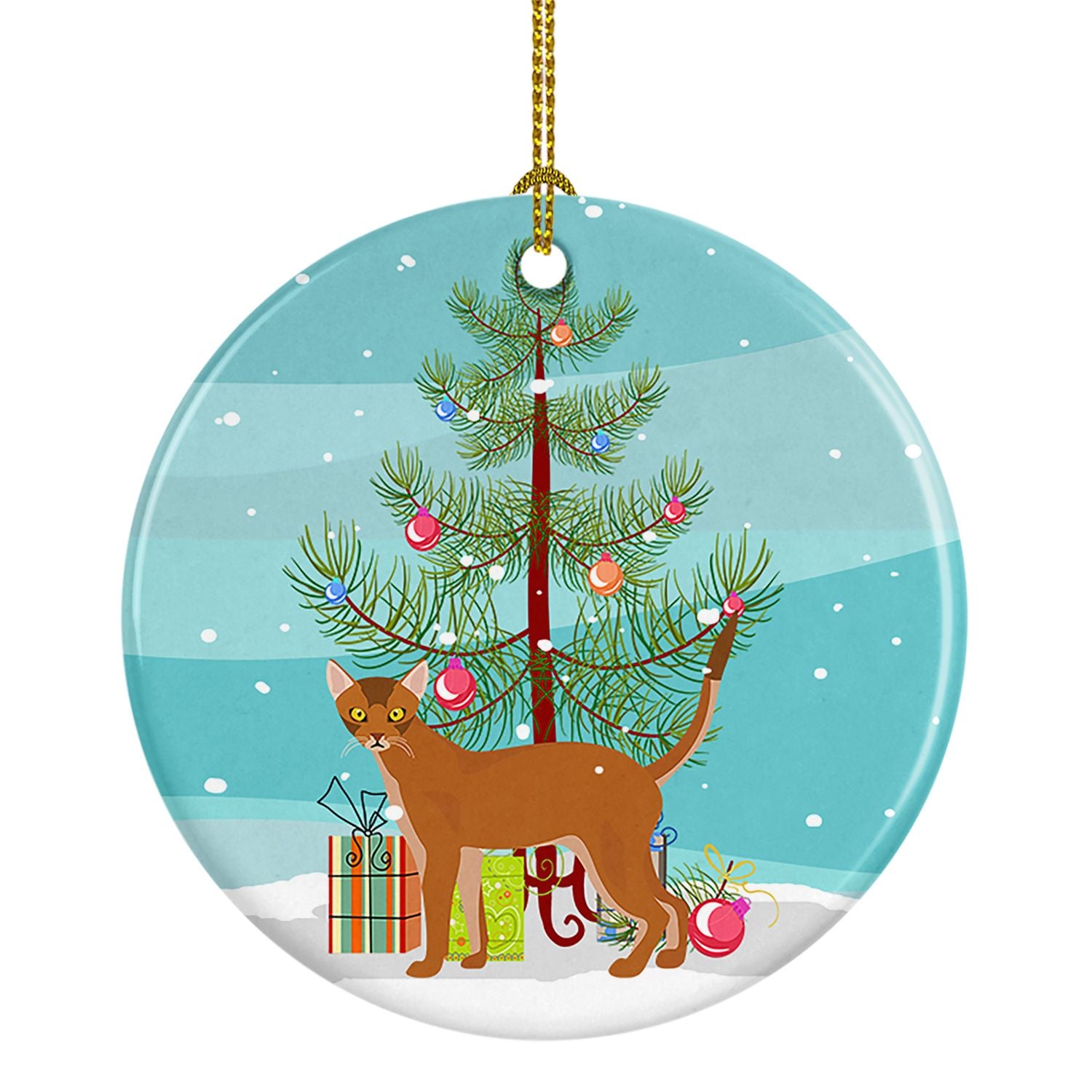 NEW Red Abyssinian Cat Christmas Ceramic Ornament Christmas Tree Hanging Decorations for Home Christmas Holiday, Party, Gift, 3 