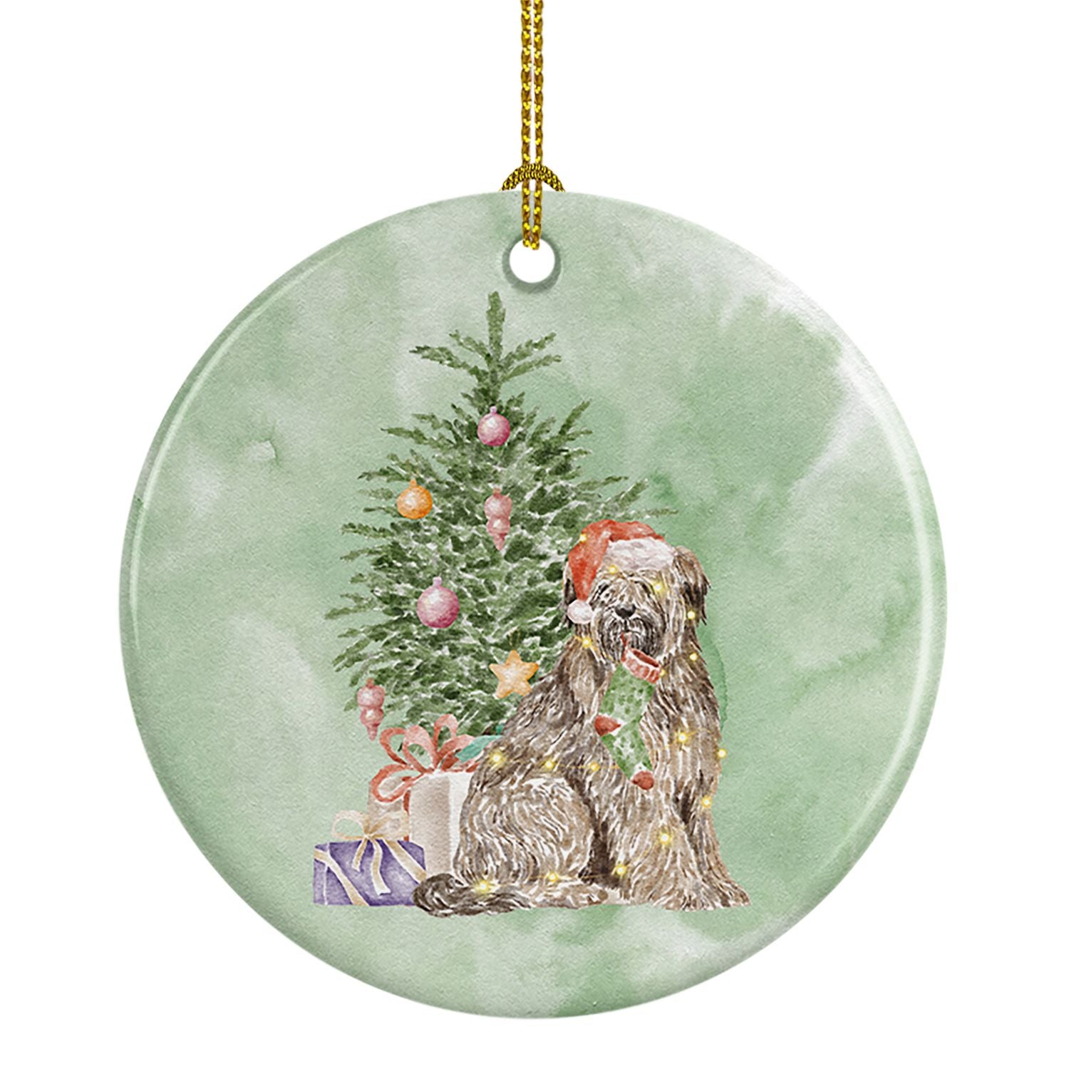 Briard Christmas Presents and Tree Ceramic Ornament Christmas Tree Hanging Decorations for Home Christmas Holiday, Party, Gift, 