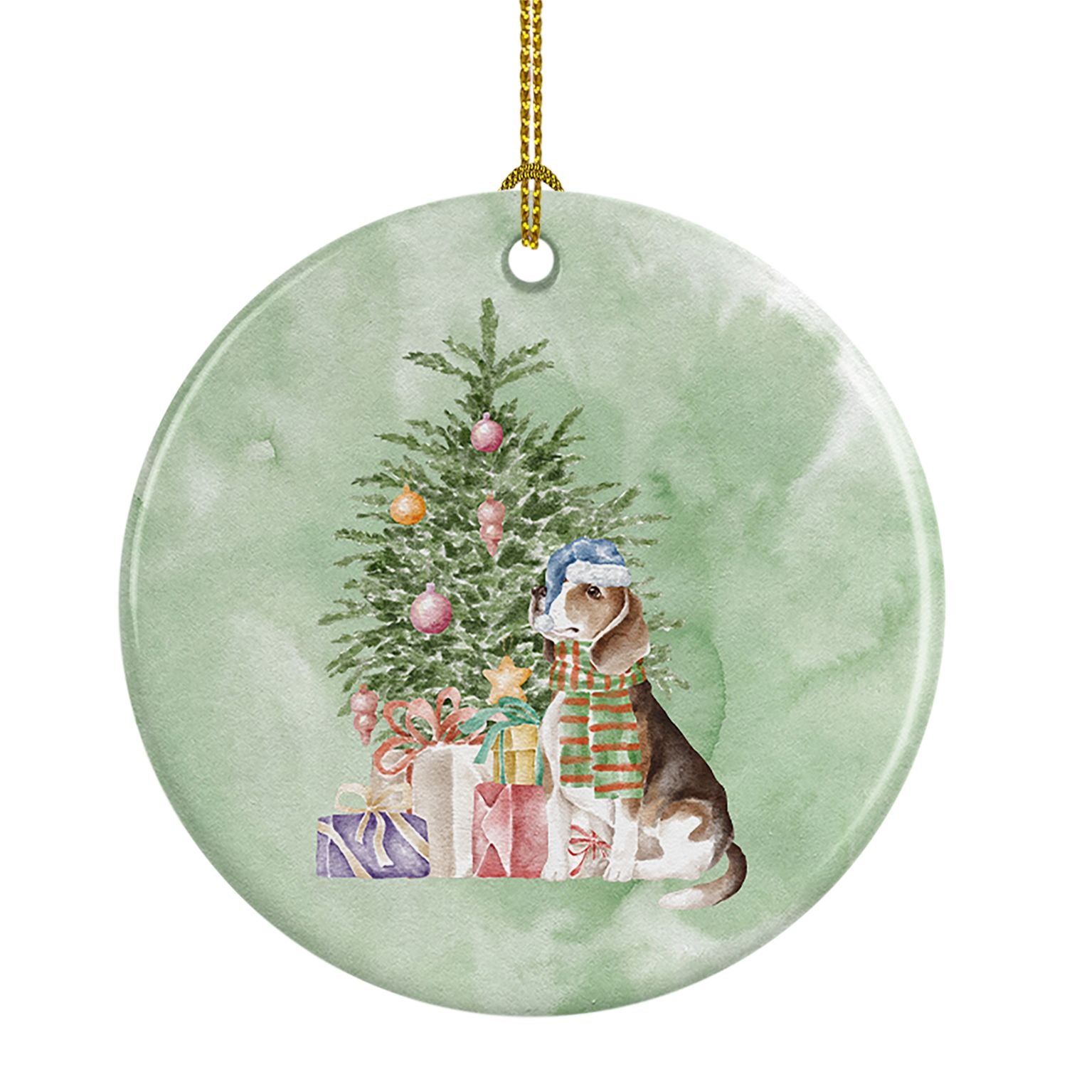 Beagle Christmas Presents and Tree Ceramic Ornament Christmas Tree Hanging Decorations for Home Christmas Holiday, Party, Gift, 