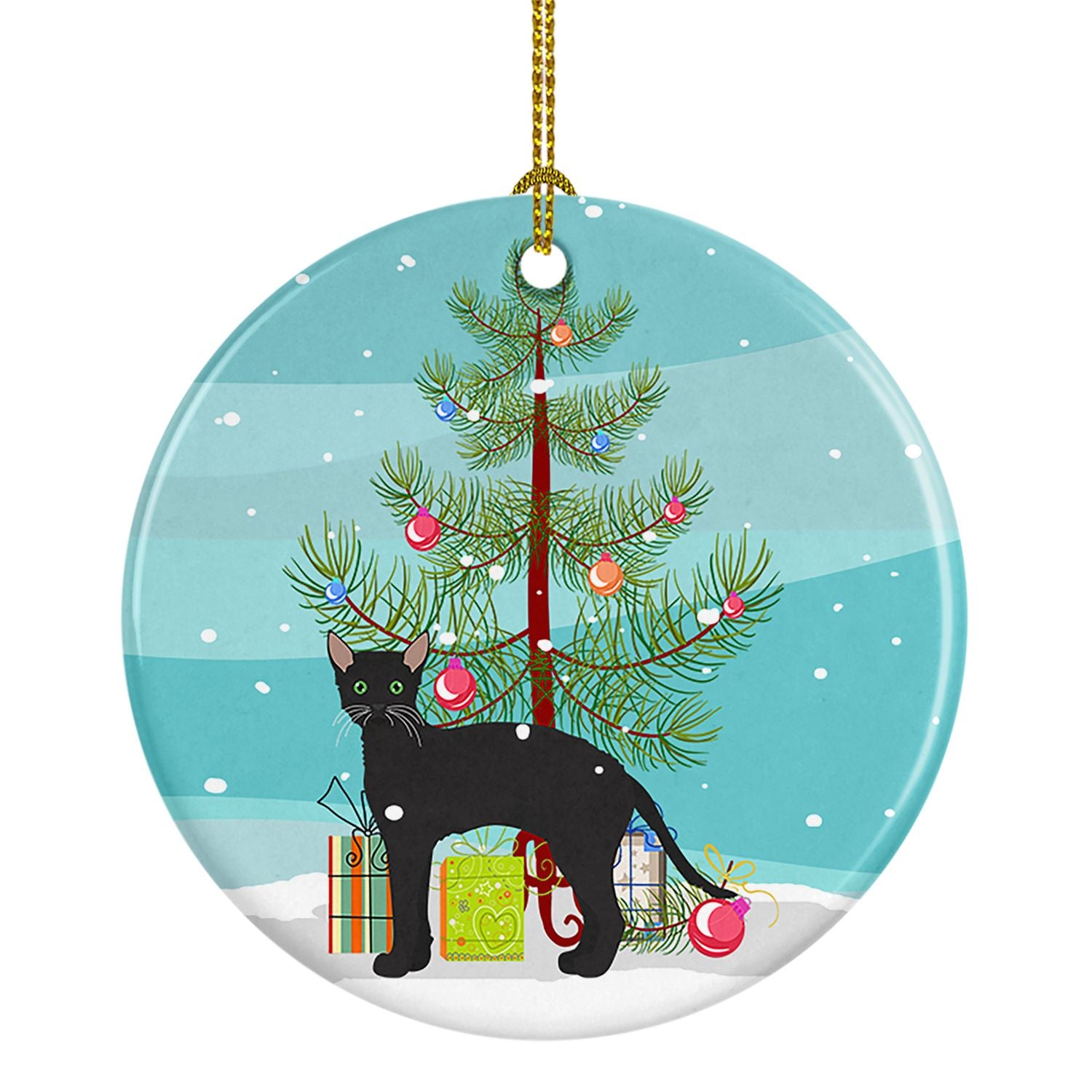 NEW Black German Rex Cat Christmas Ceramic Ornament Christmas Tree Hanging Decorations for Home Christmas Holiday, Party, Gift, 
