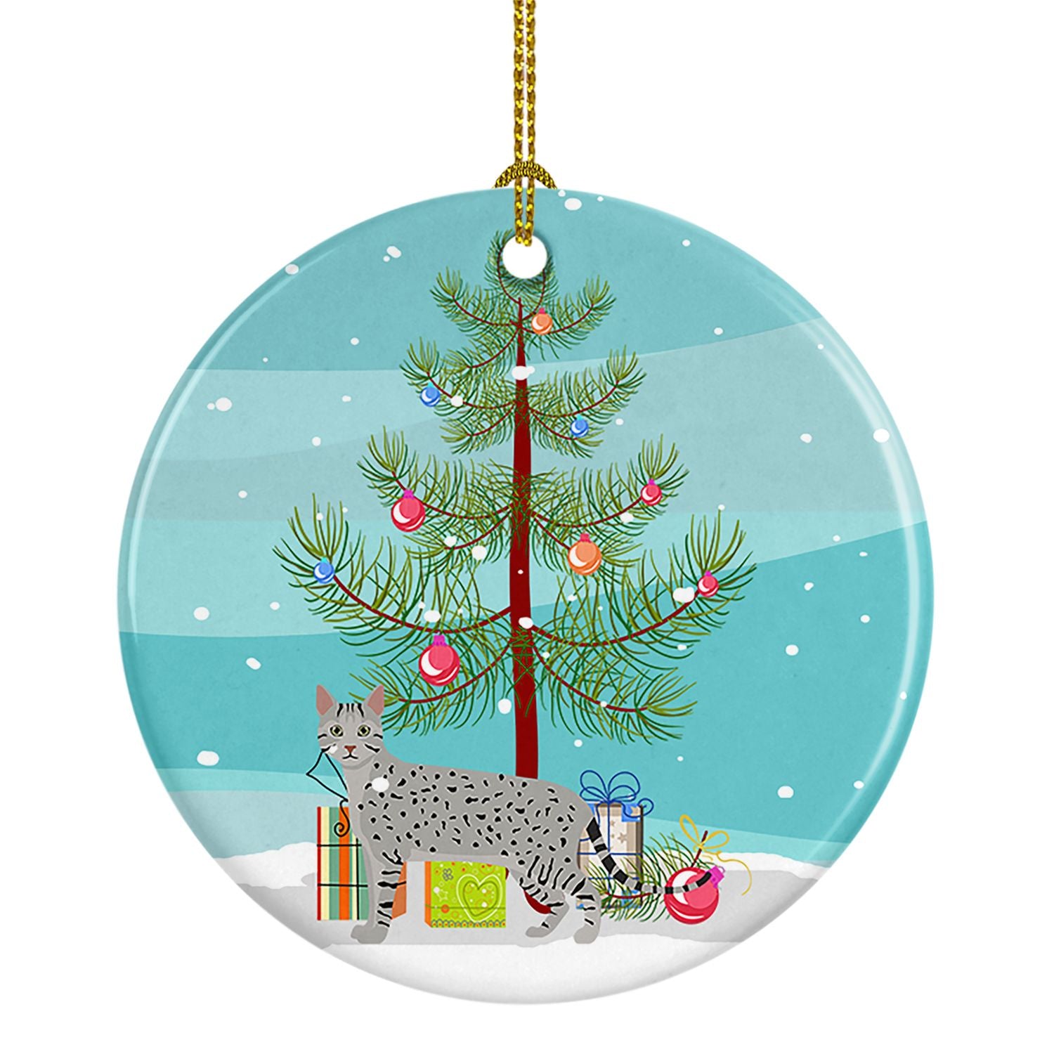 NEW Egyptian Mau Cat Christmas Ceramic Ornament Christmas Tree Hanging Decorations for Home Christmas Holiday, Party, Gift, 3 in