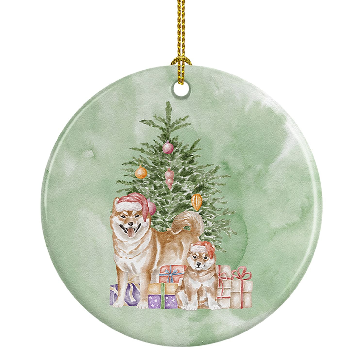 Shiba Inu Momma and Baby Christmas Presents and Tree Ceramic Ornament Christmas Tree Hanging Decorations for Home Christmas Holi