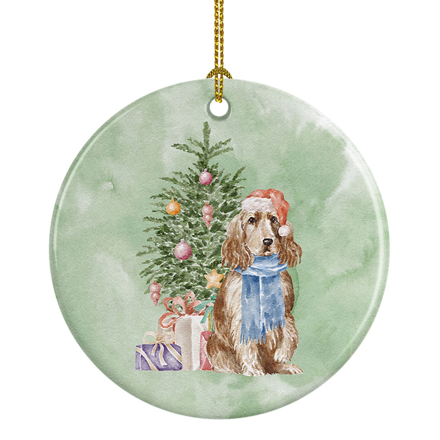 Cocker Spaniel English Tan Christmas Presents and Tree Ceramic Ornament Christmas Tree Hanging Decorations for Home Christmas Ho