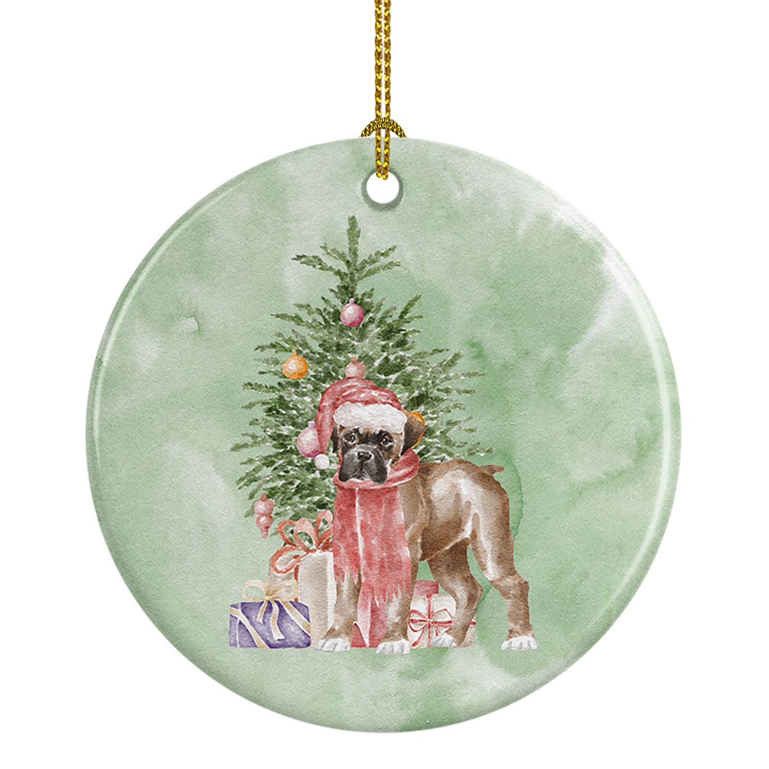 Boxer Puppy Christmas Presents and Tree Ceramic Ornament Christmas Tree Hanging Decorations for Home Christmas Holiday, Party, G