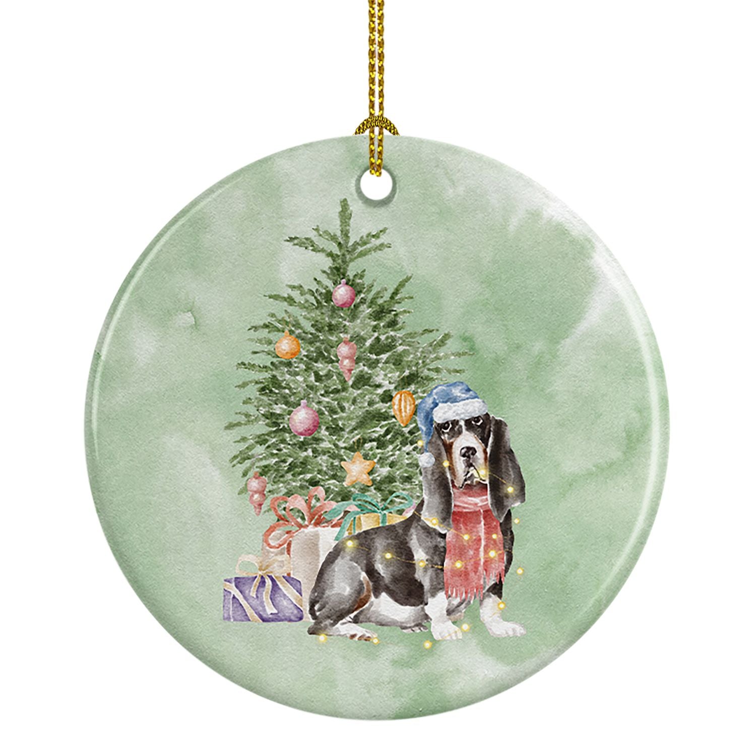 Basset Hound #2 Christmas Presents and Tree Ceramic Ornament Christmas Tree Hanging Decorations for Home Christmas Holiday, Part