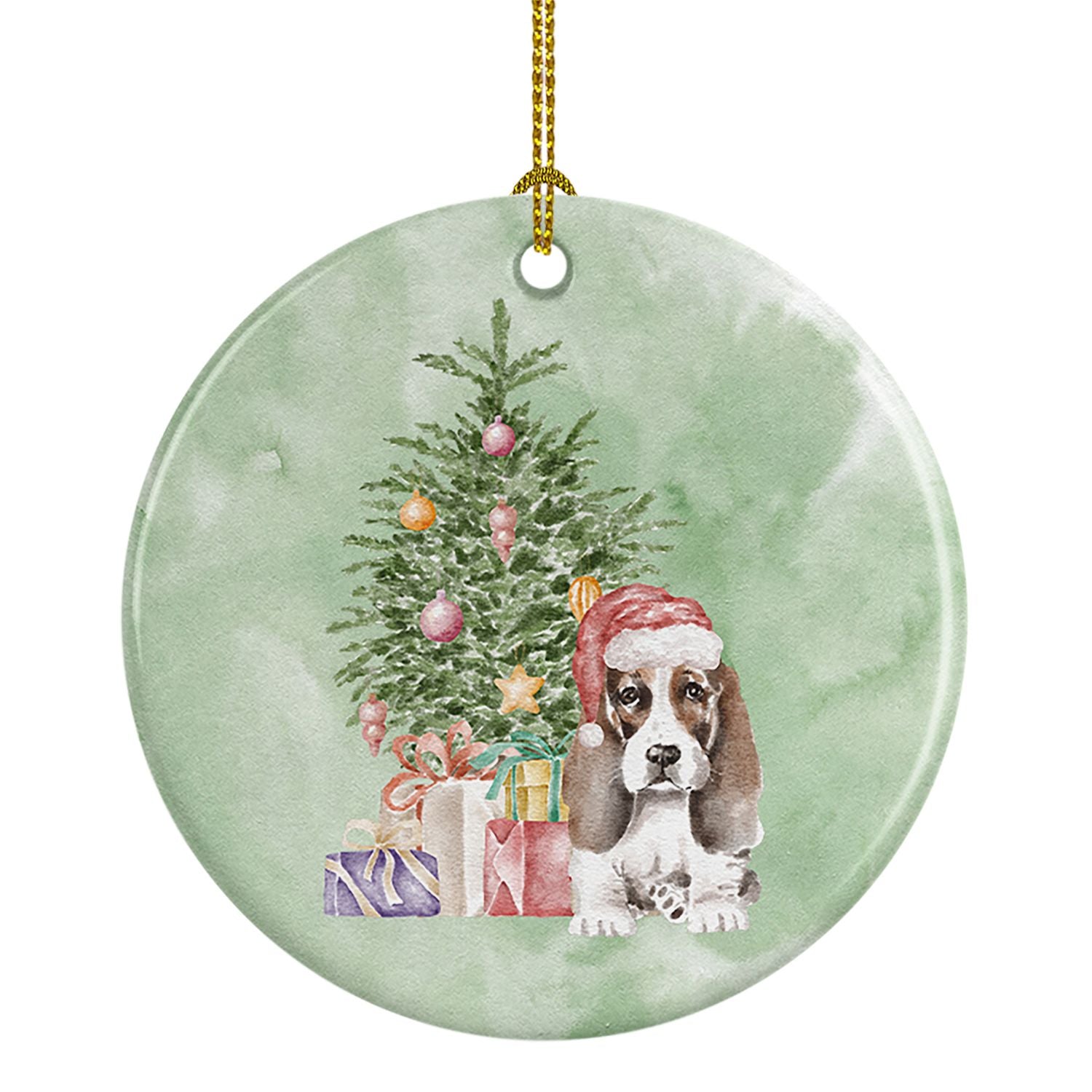 Basset Hound Puppy #2 Christmas Presents and Tree Ceramic Ornament Christmas Tree Hanging Decorations for Home Christmas Holiday