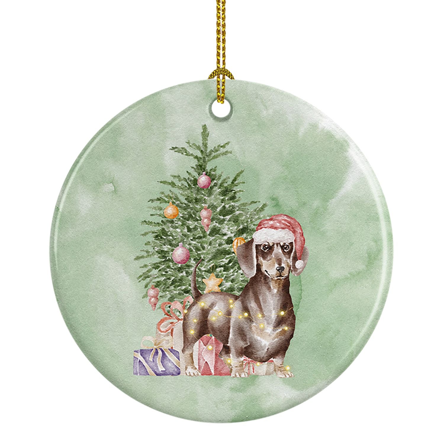 Dachshund Chocolate Tan Christmas Presents and Tree Ceramic Ornament Christmas Tree Hanging Decorations for Home Christmas Holid