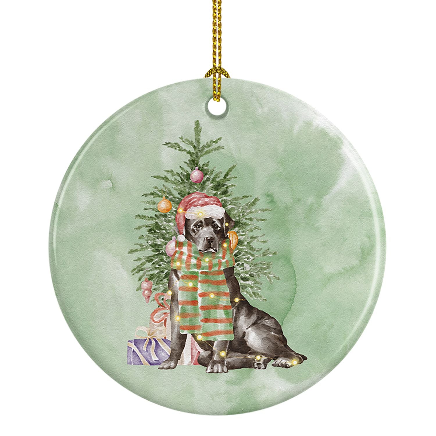 Labrador Retriever Black Christmas Presents and Tree Ceramic Ornament Christmas Tree Hanging Decorations for Home Christmas Holi