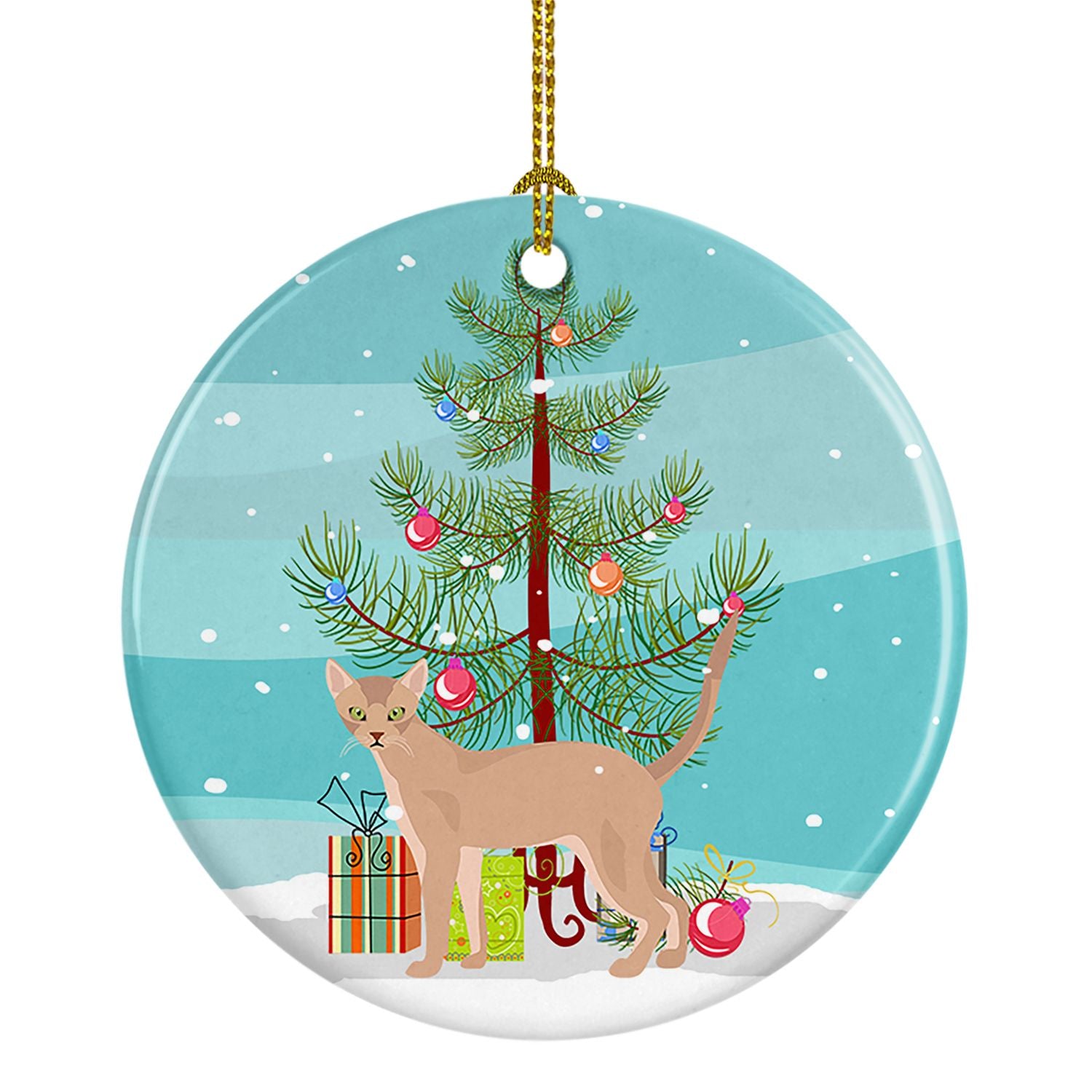 NEW Fawn Abyssinian Cat Christmas Ceramic Ornament Christmas Tree Hanging Decorations for Home Christmas Holiday, Party, Gift, 3