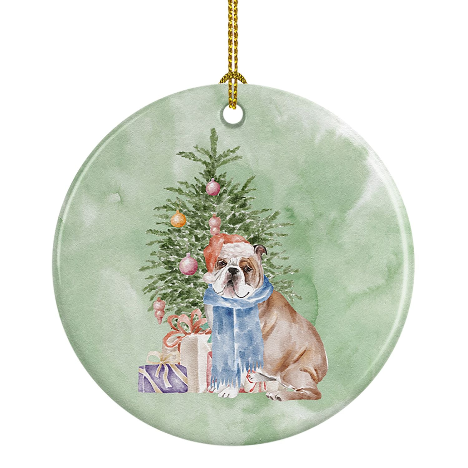Bulldog, English Bulldog #2 Christmas Presents and Tree Ceramic Ornament Christmas Tree Hanging Decorations for Home Christmas H