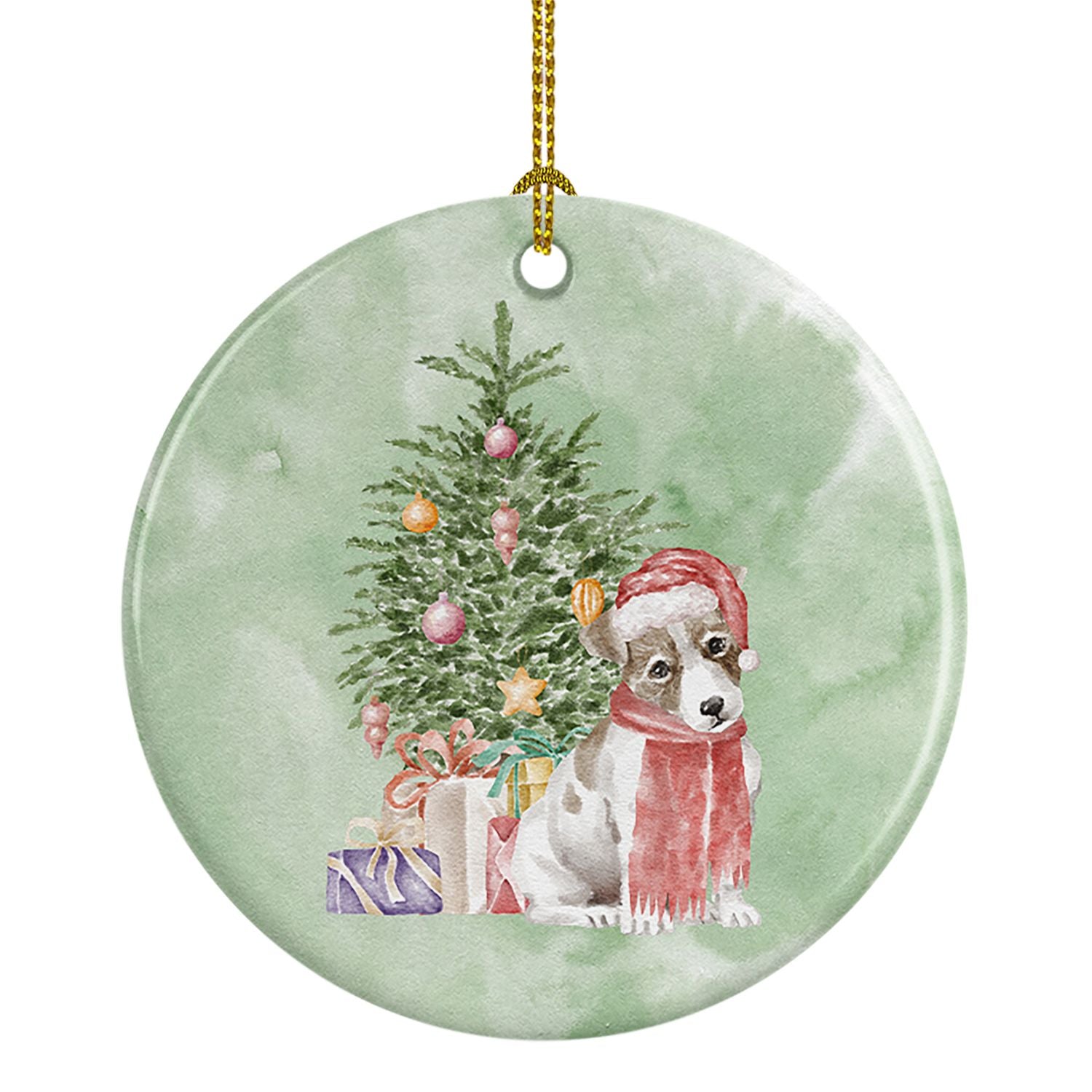 Jack Russell Terrier Smooth Puppy Christmas Presents and Tree Ceramic Ornament Christmas Tree Hanging Decorations for Home Chris