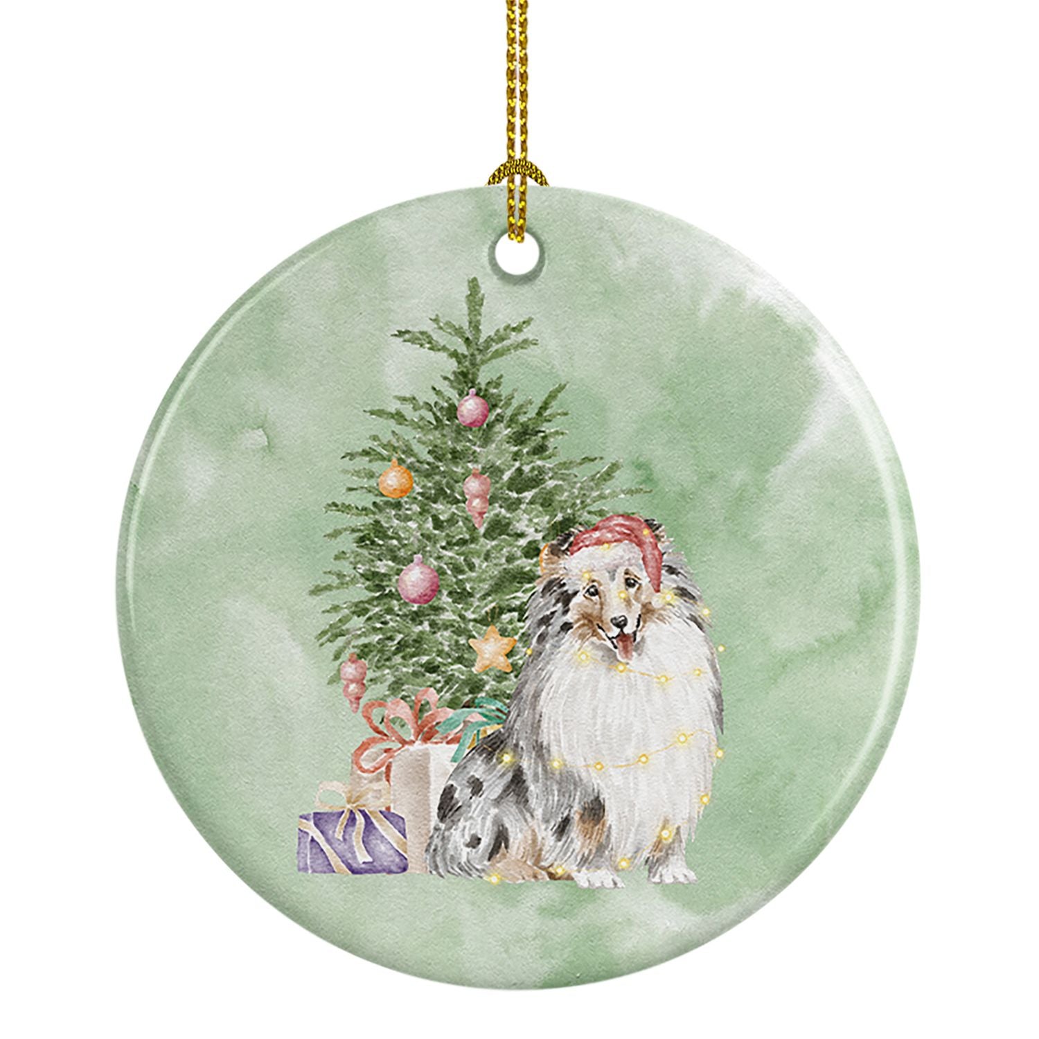 Sheltie Merle Christmas Presents and Tree Ceramic Ornament Christmas Tree Hanging Decorations for Home Christmas Holiday, Party,