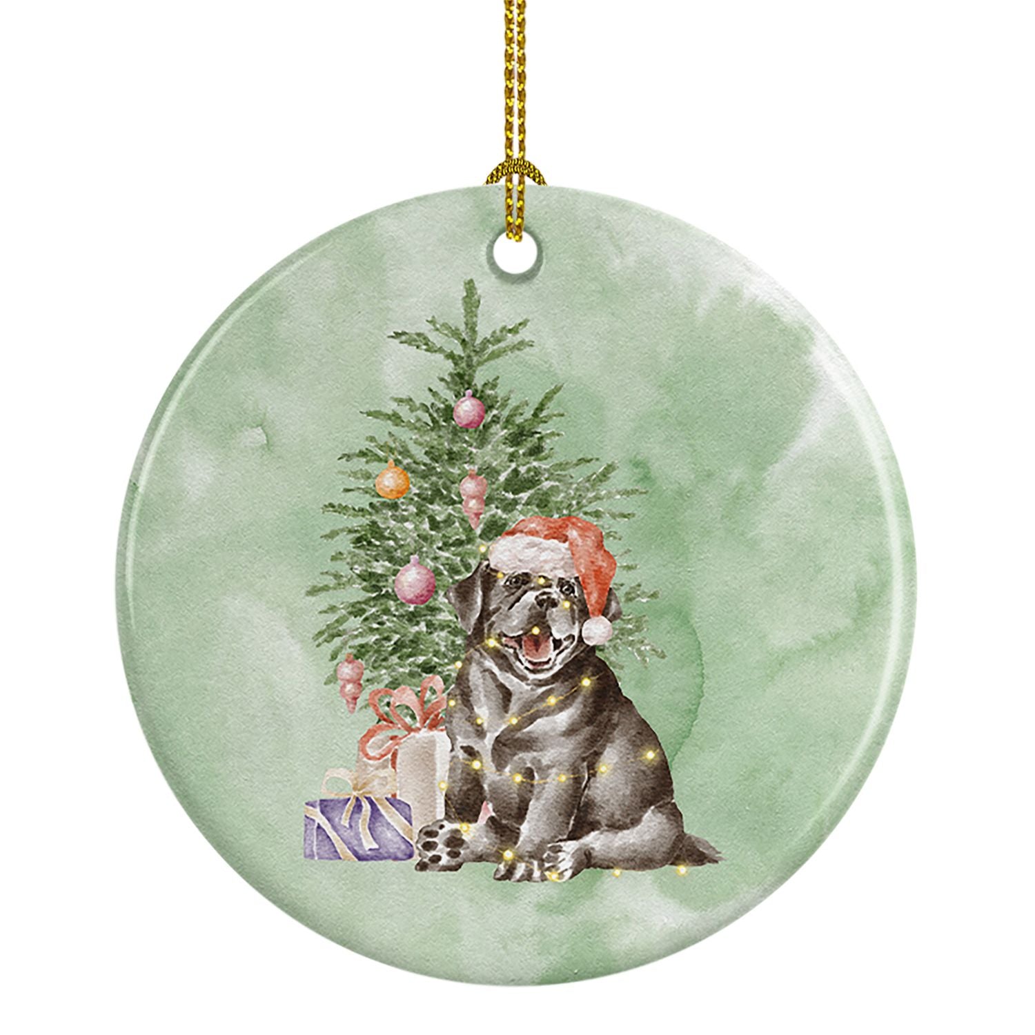 Labrador Retriever Black Puppy Christmas Presents and Tree Ceramic Ornament Christmas Tree Hanging Decorations for Home Christma