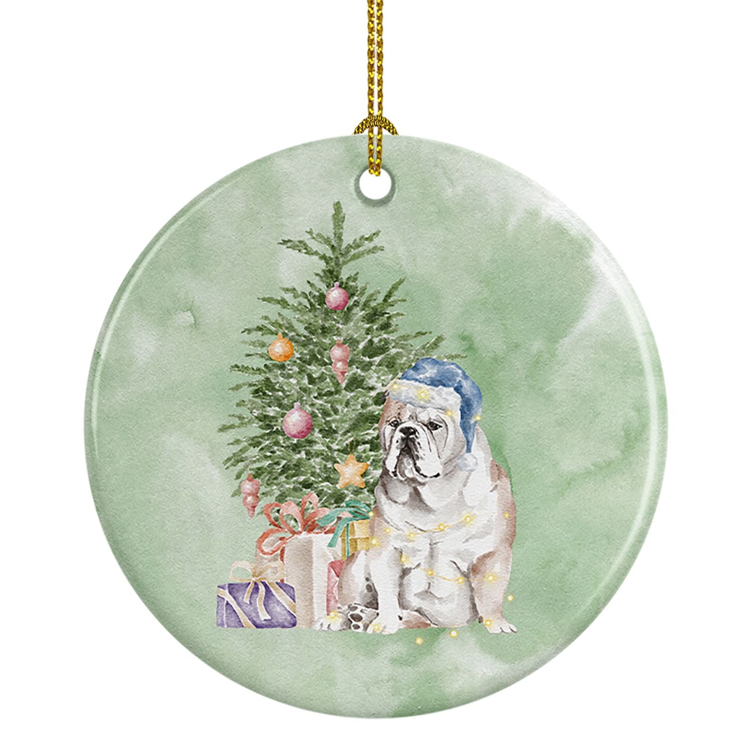 Bulldog, English Bulldog Christmas Presents and Tree Ceramic Ornament Christmas Tree Hanging Decorations for Home Christmas Holi