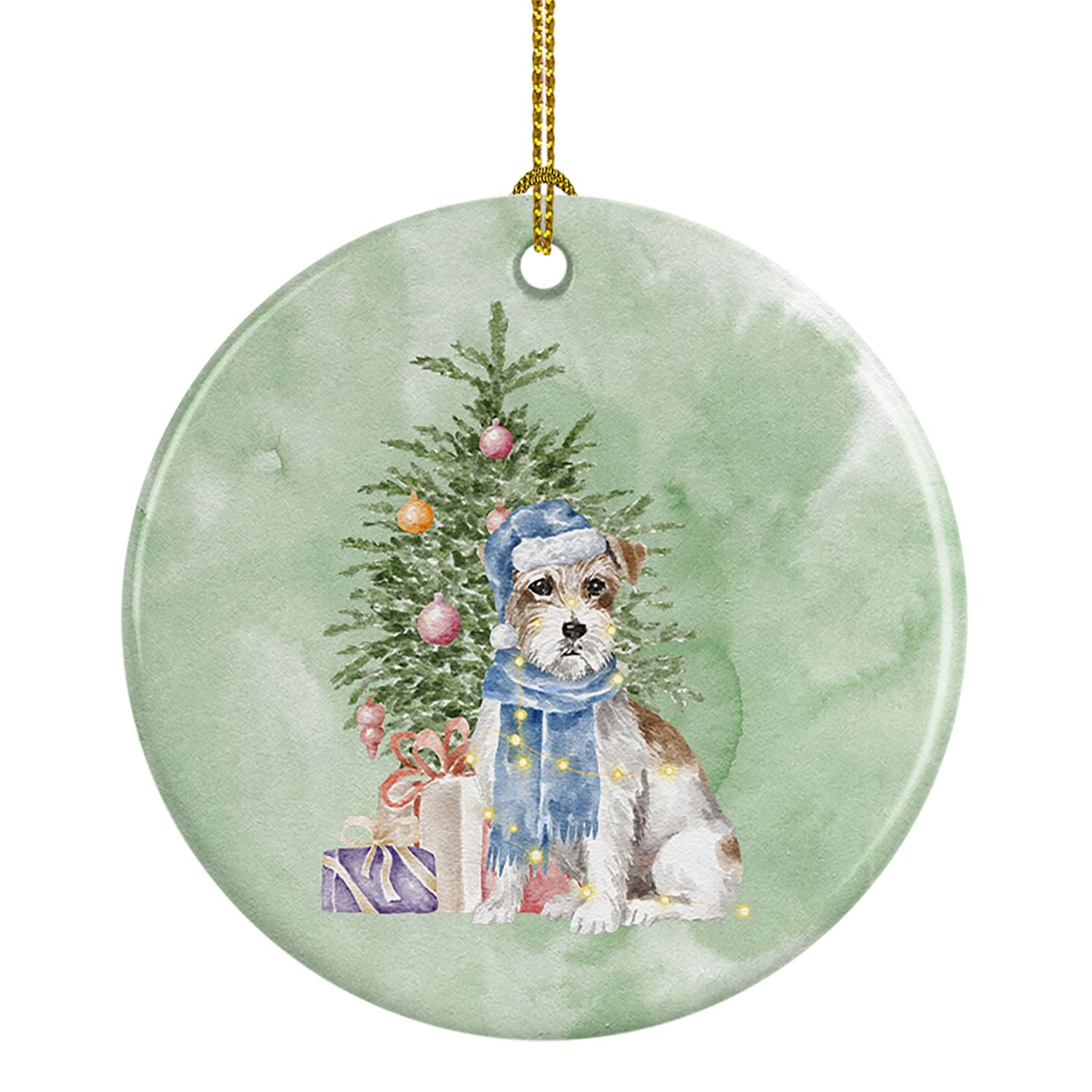 Jack Russell Terrier Wire Christmas Presents and Tree Ceramic Ornament Christmas Tree Hanging Decorations for Home Christmas Hol