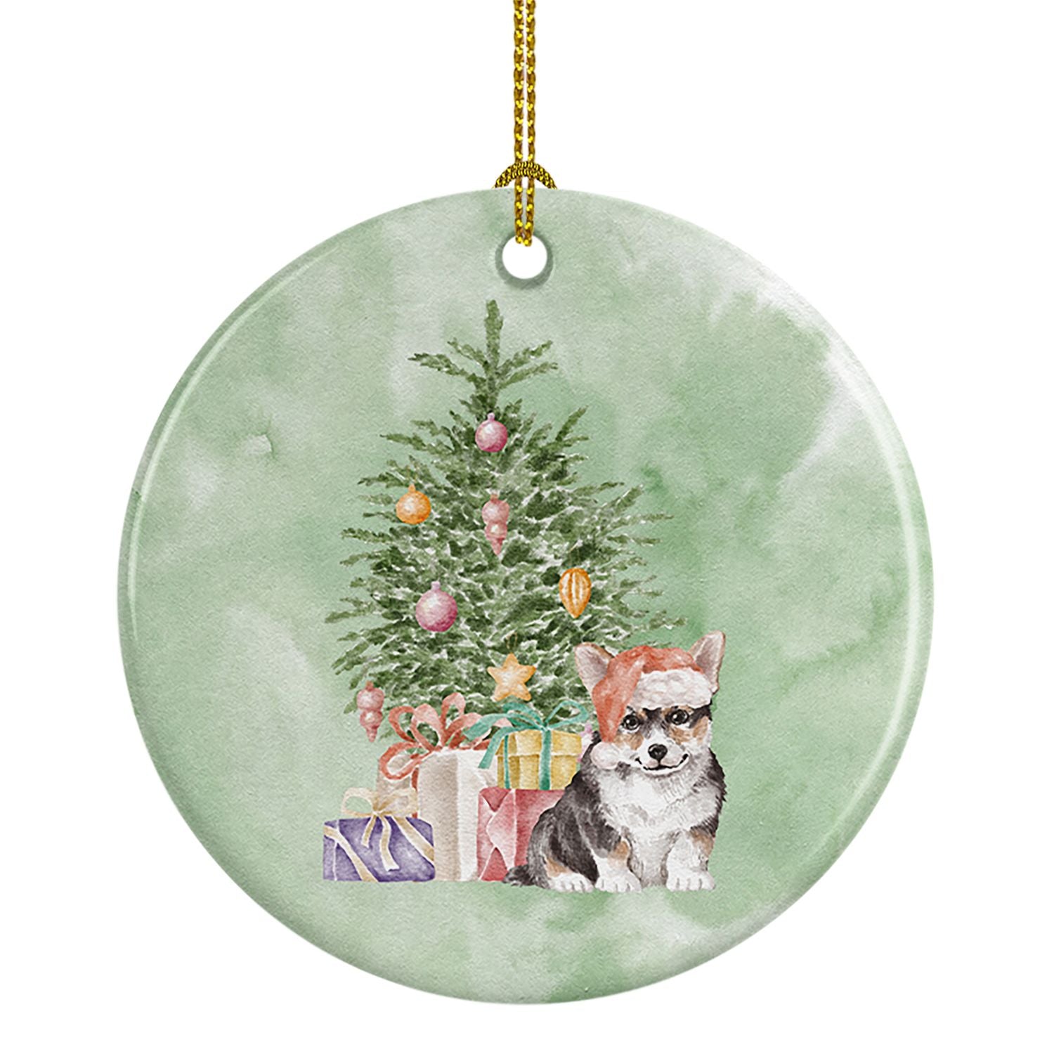 Corgi Puppy Christmas Presents and Tree Ceramic Ornament Christmas Tree Hanging Decorations for Home Christmas Holiday, Party, G