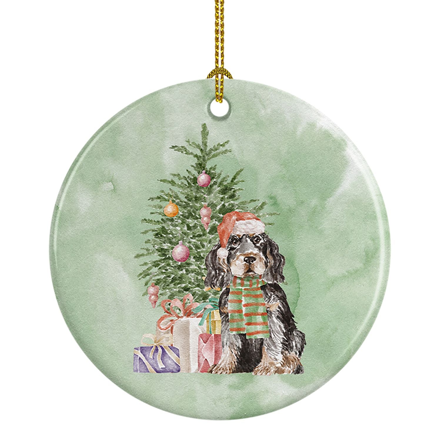 Cocker Spaniel English Black Tan Christmas Presents and Tree Ceramic Ornament Christmas Tree Hanging Decorations for Home Christ