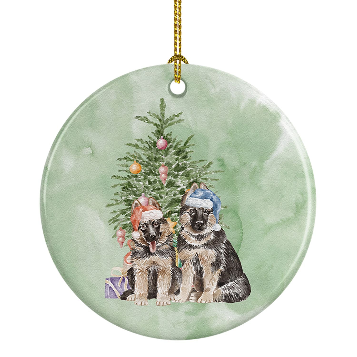 German Shepherd Momma Baby Christmas Presents and Tree Ceramic Ornament Christmas Tree Hanging Decorations for Home Christmas Ho