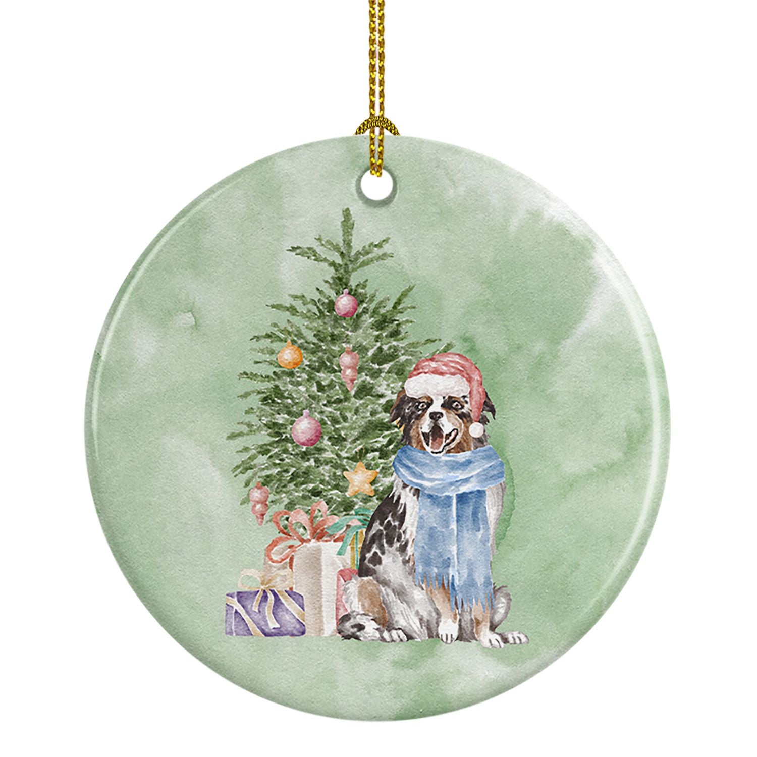 Australian Shepherd Christmas Presents and Tree Ceramic Ornament Christmas Tree Hanging Decorations for Home Christmas Holiday, 
