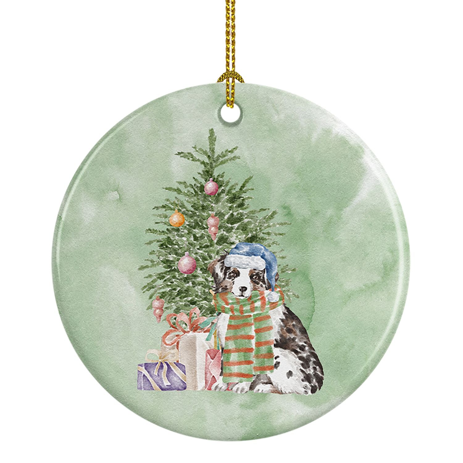 Australian Shepherd Puppy Christmas Presents and Tree Ceramic Ornament Christmas Tree Hanging Decorations for Home Christmas Hol