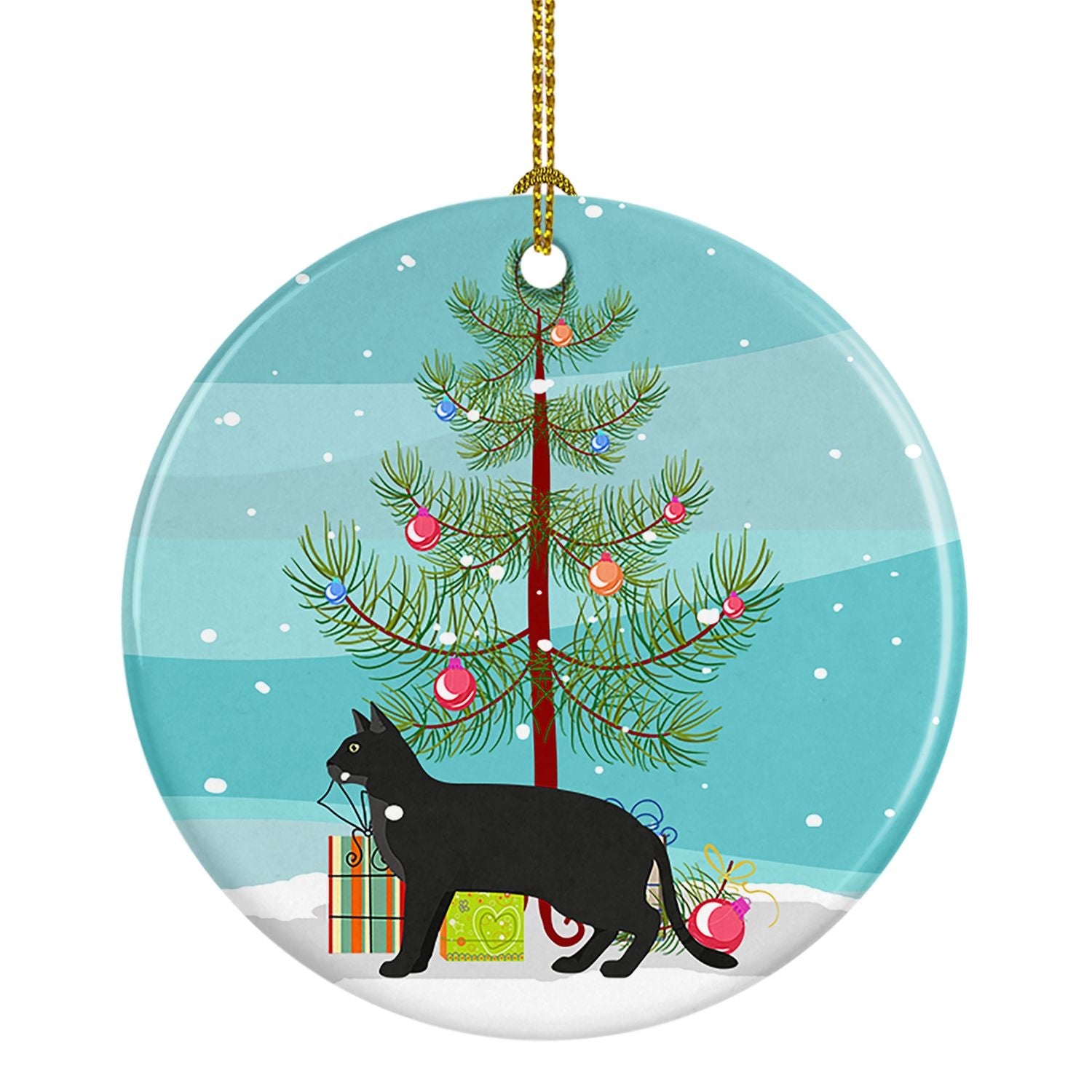 NEW Chausie Black Cat Christmas Ceramic Ornament Christmas Tree Hanging Decorations for Home Christmas Holiday, Party, Gift, 3 i