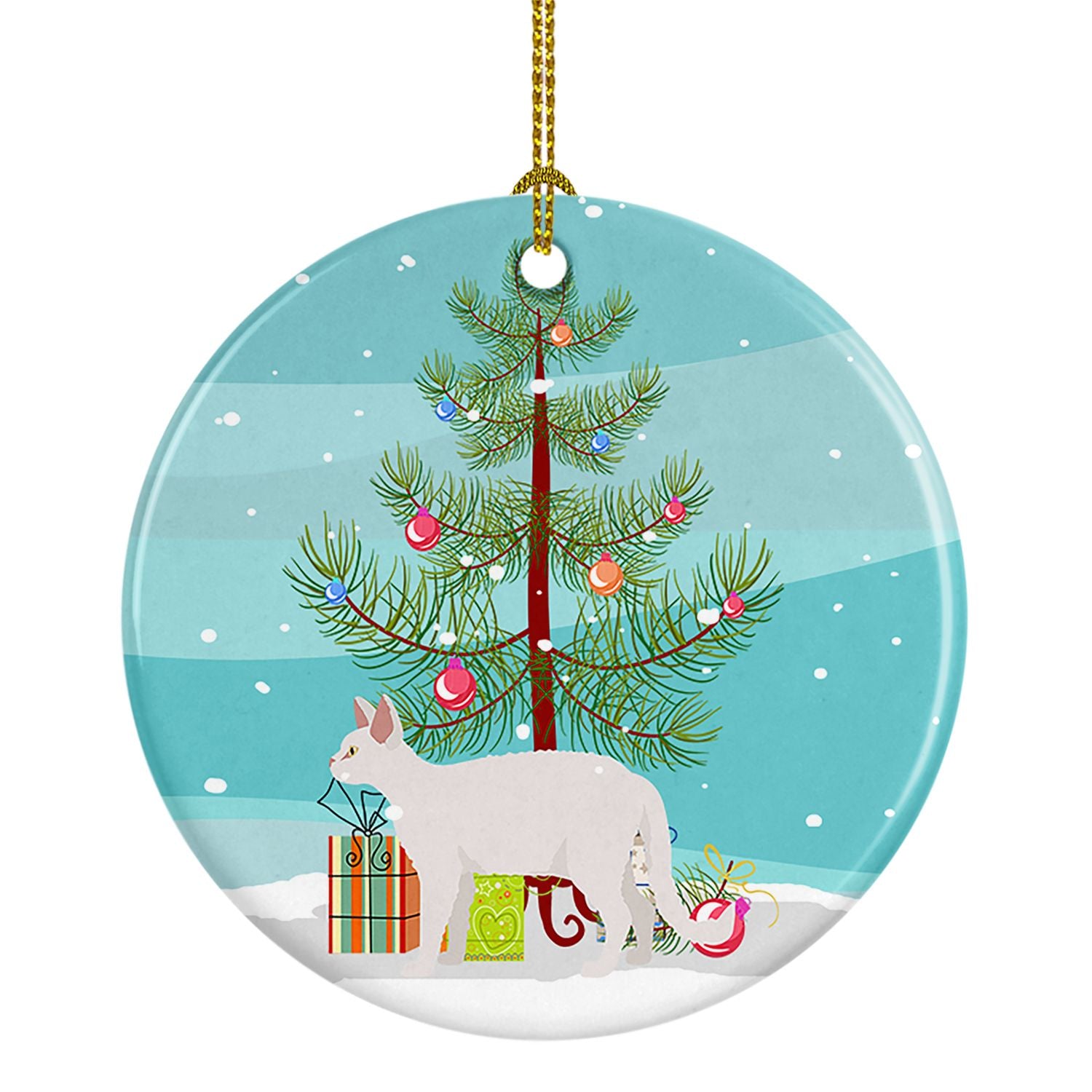 NEW White Devon Rex Cat Christmas Ceramic Ornament Christmas Tree Hanging Decorations for Home Christmas Holiday, Party, Gift, 3