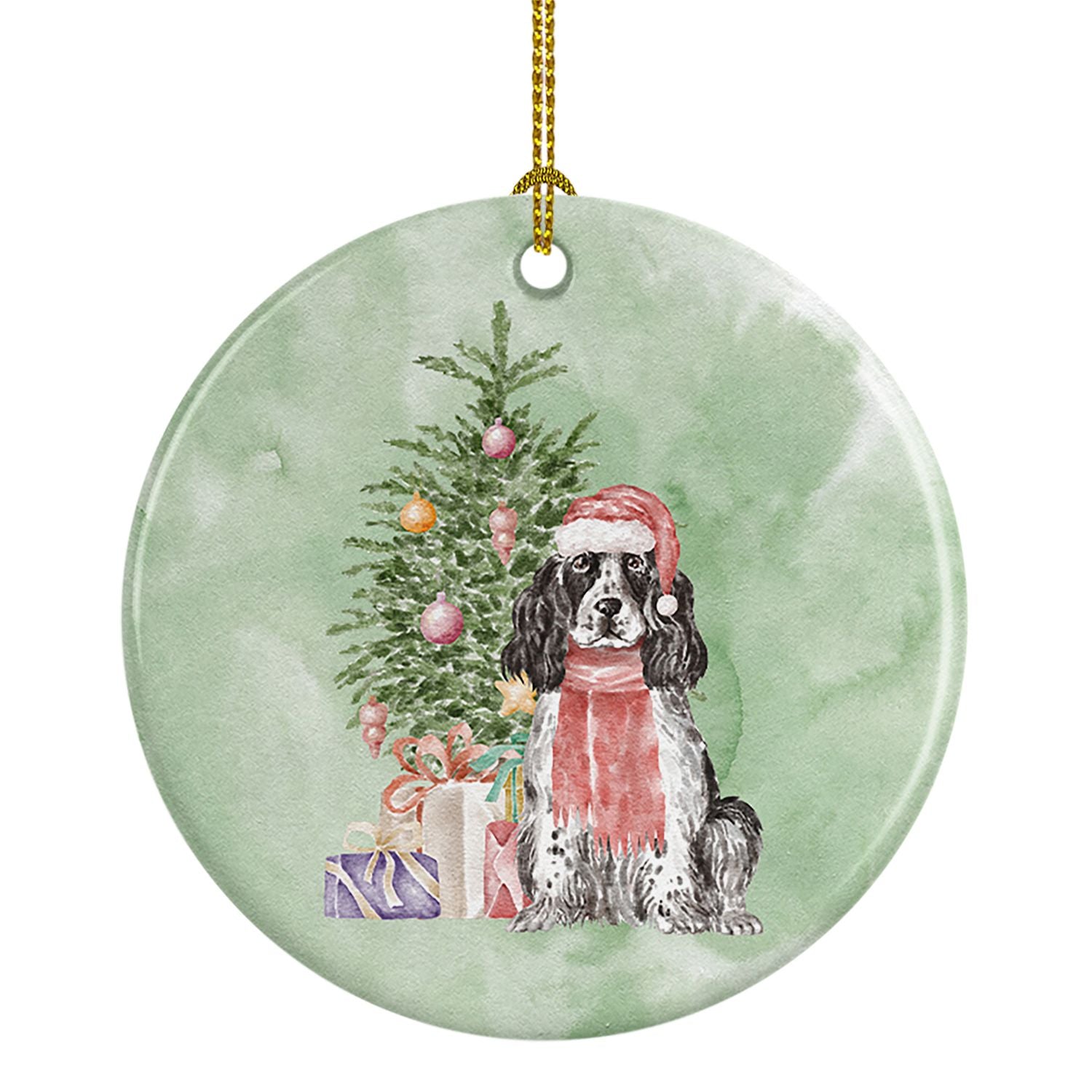 Cocker Spaniel English Black Parti Christmas Presents and Tree Ceramic Ornament Christmas Tree Hanging Decorations for Home Chri
