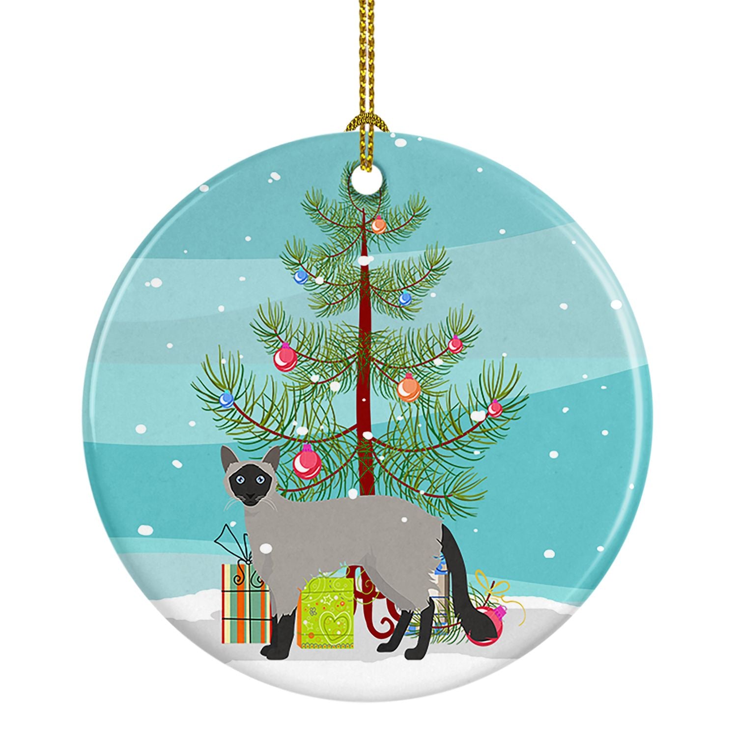 NEW Balinese Cat Christmas Ceramic Ornament Christmas Tree Hanging Decorations for Home Christmas Holiday, Party, Gift, 3 in, Mu