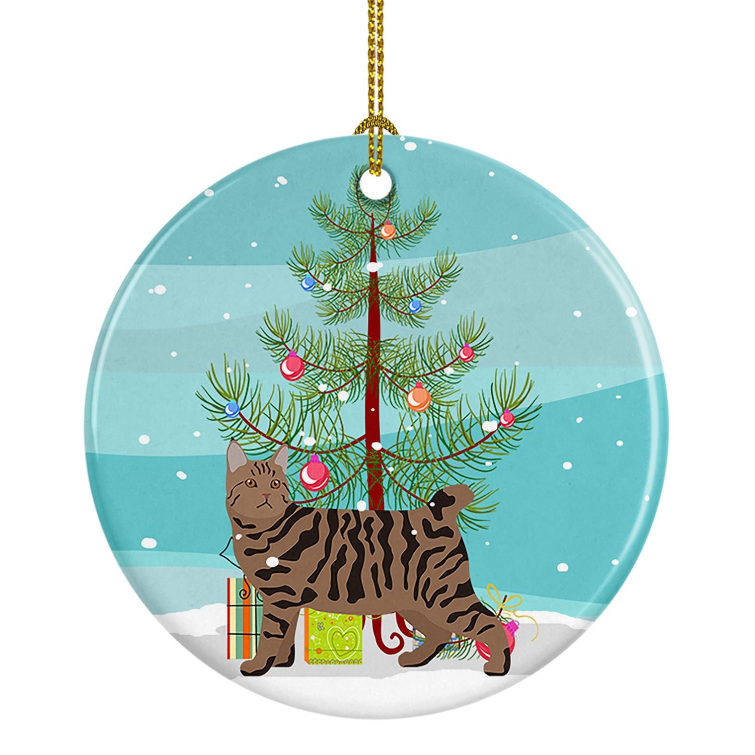 NEW Pixie Bob Cat Christmas Ceramic Ornament Christmas Tree Hanging Decorations for Home Christmas Holiday, Party, Gift, 3 in, M