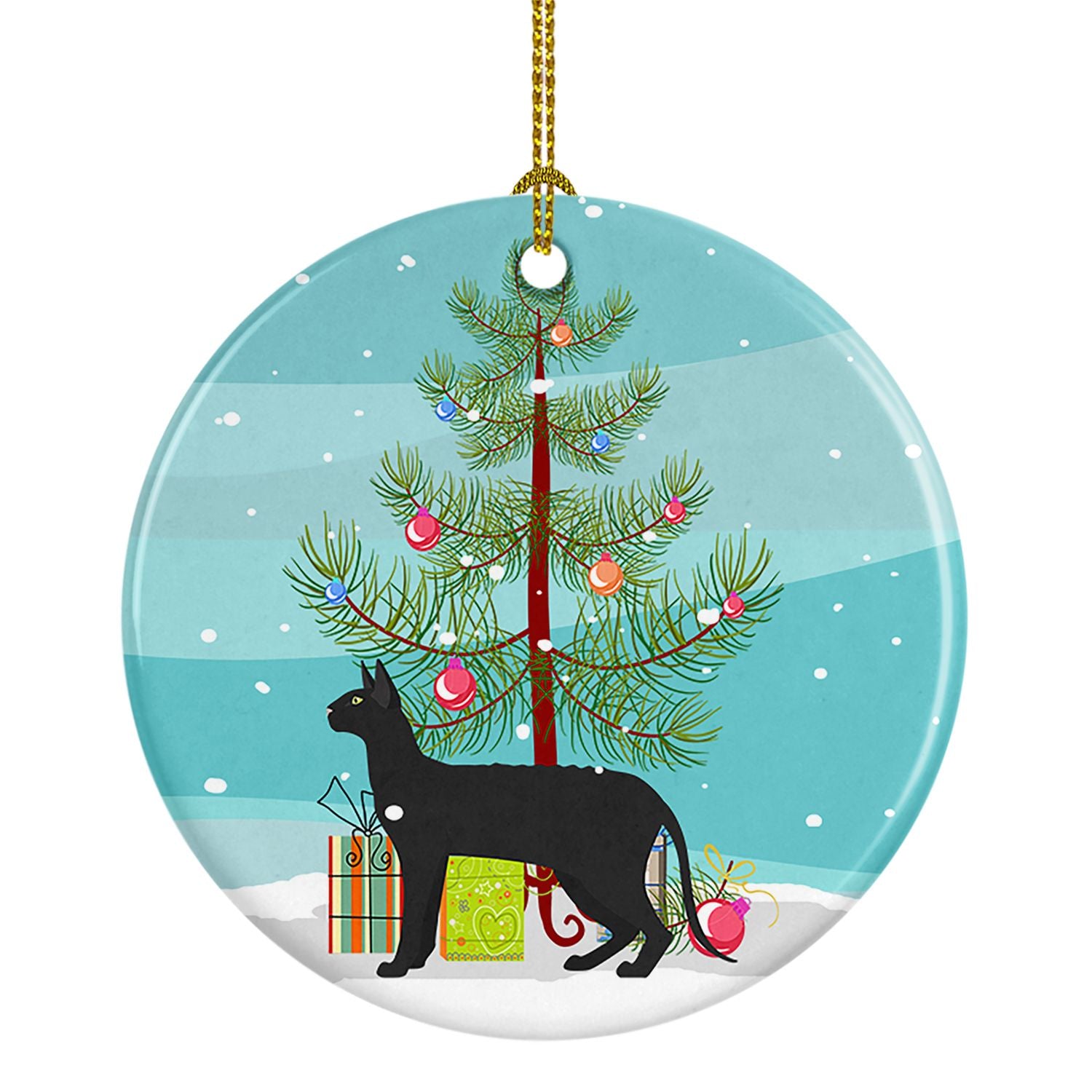 NEW Black Cornish Rex Cat Christmas Ceramic Ornament Christmas Tree Hanging Decorations for Home Christmas Holiday, Party, Gift,