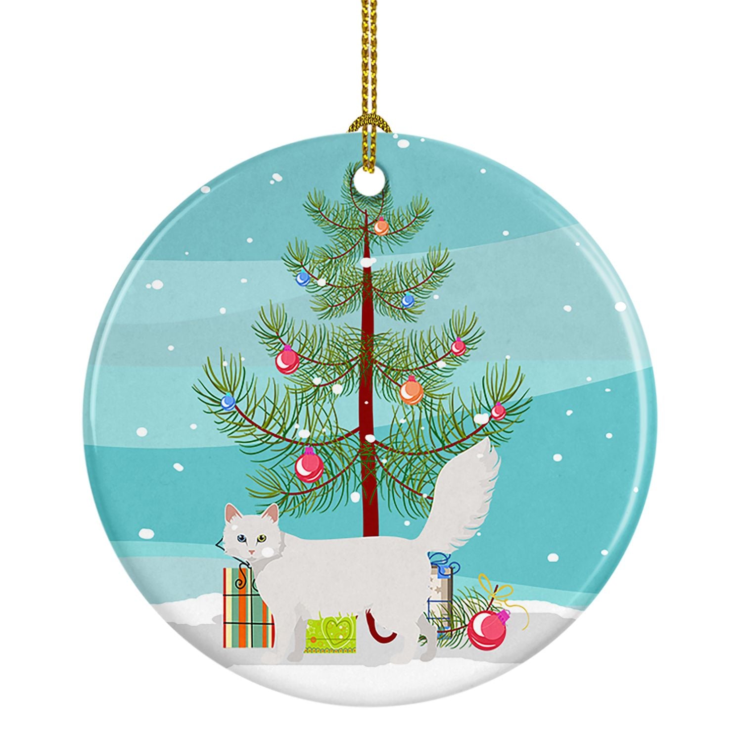 NEW Turkish Angora Cat Christmas Ceramic Ornament Christmas Tree Hanging Decorations for Home Christmas Holiday, Party, Gift, 3 