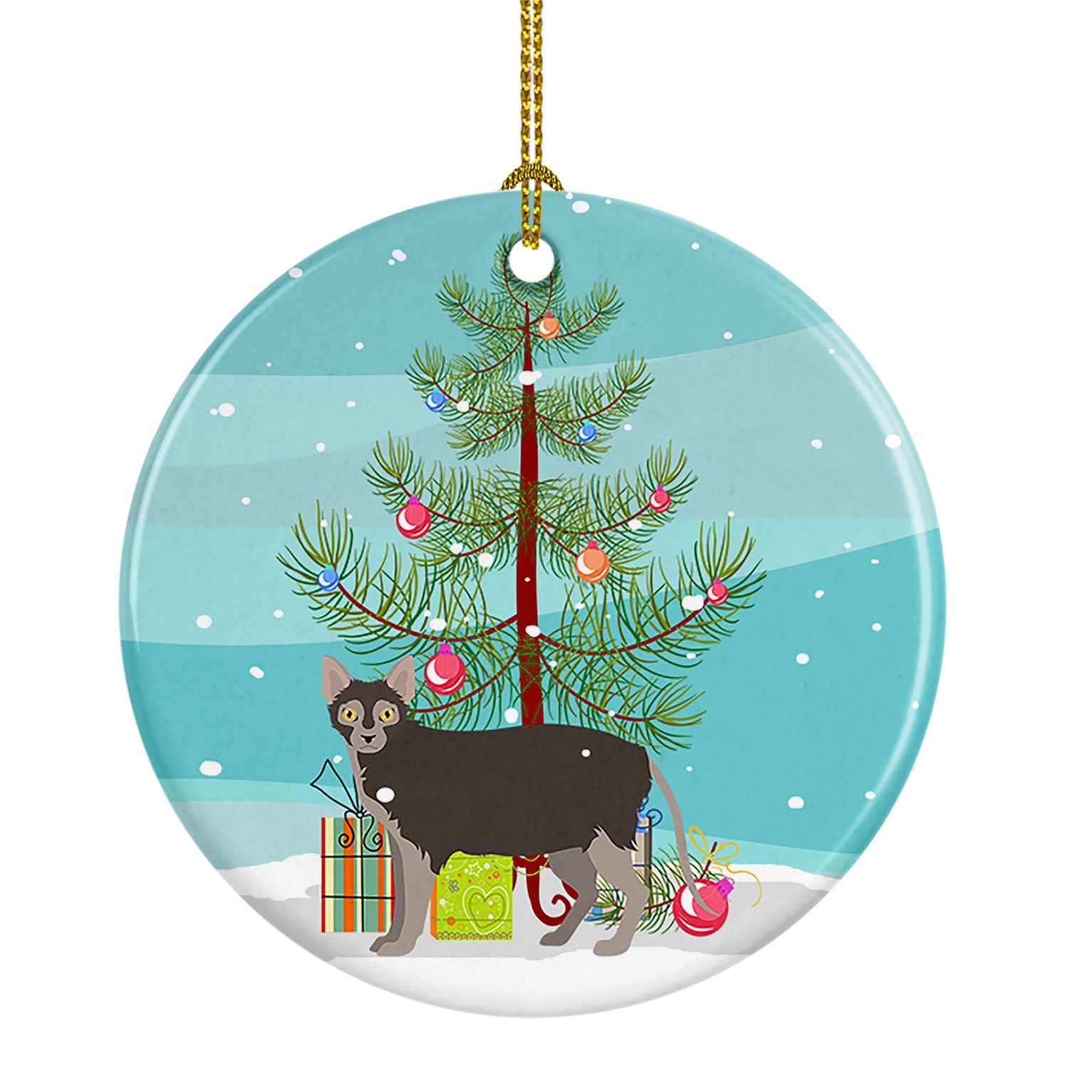 NEW Lykoi Cat Merry Christmas Ceramic Ornament Christmas Tree Hanging Decorations for Home Christmas Holiday, Party, Gift, 3 in,