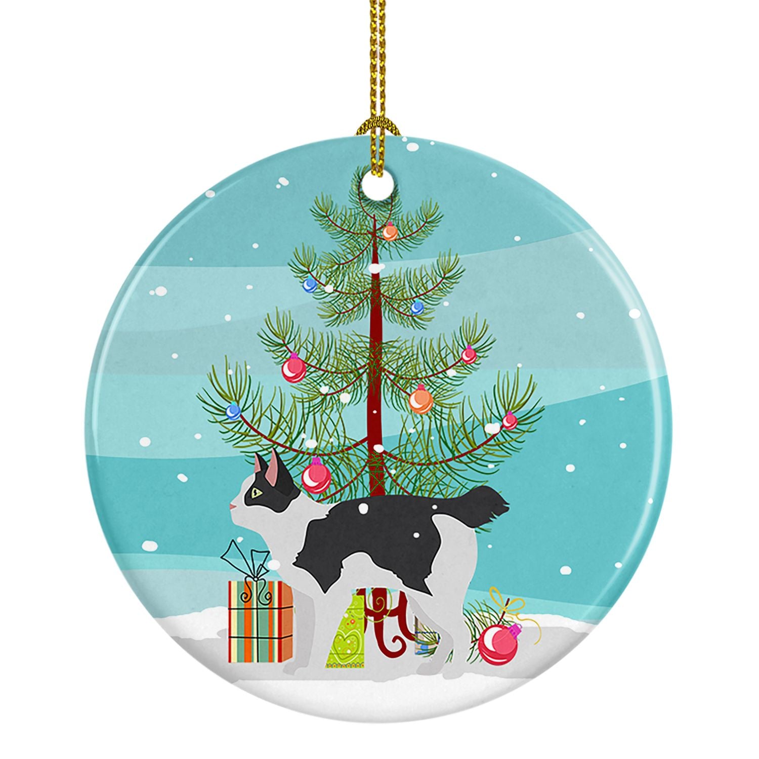 NEW Japanese Bobtail Cat Christmas Ceramic Ornament Christmas Tree Hanging Decorations for Home Christmas Holiday, Party, Gift, 