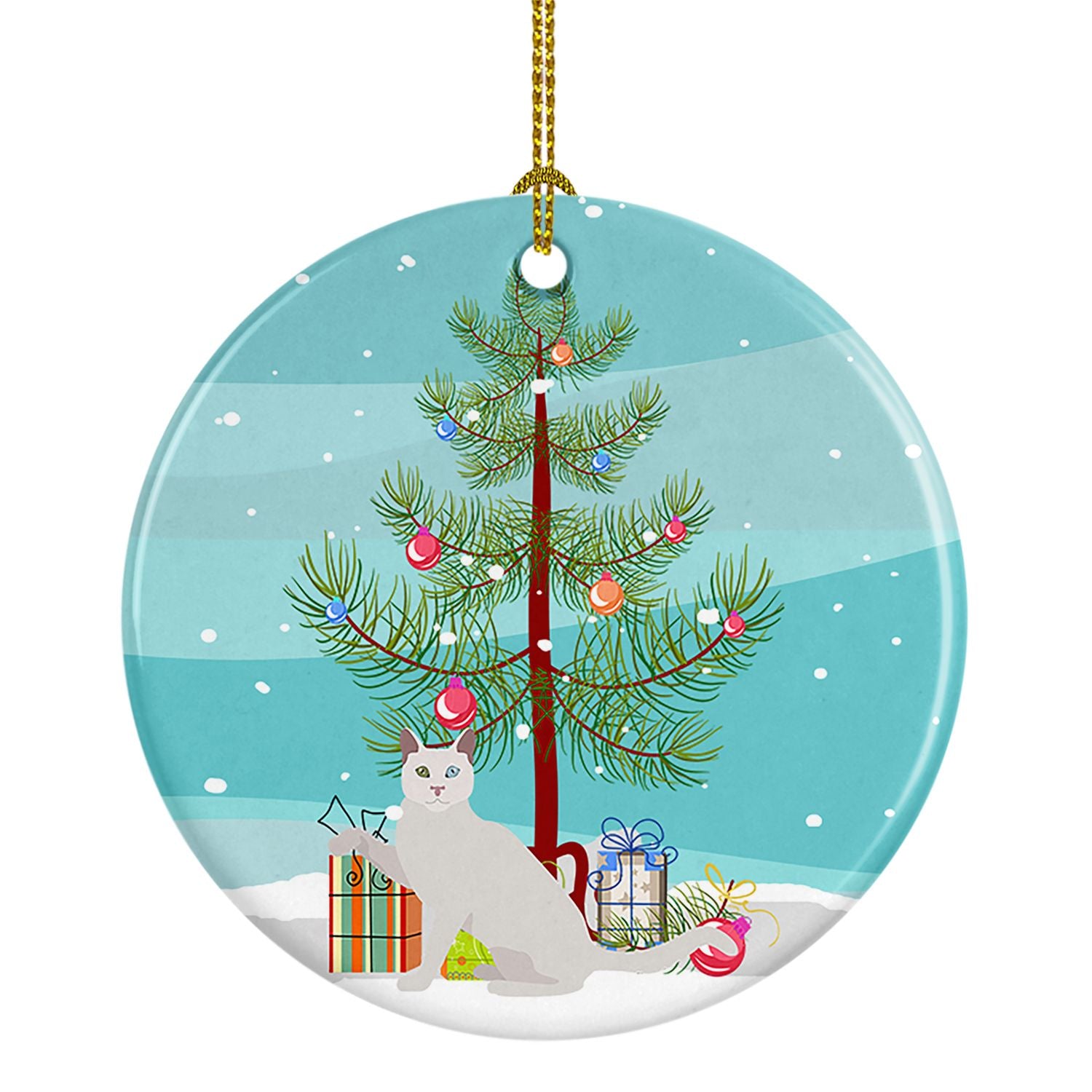 NEW Khao Manee Cat Christmas Ceramic Ornament Christmas Tree Hanging Decorations for Home Christmas Holiday, Party, Gift, 3 in, 