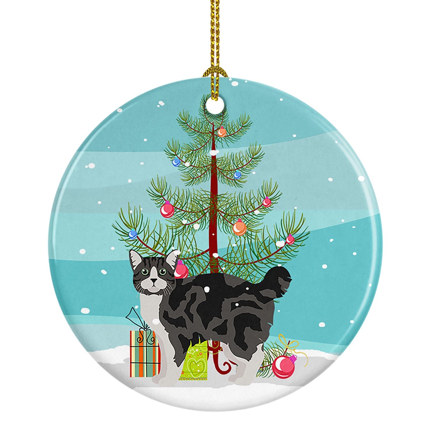 NEW Manx Cat Christmas Ceramic Ornament Christmas Tree Hanging Decorations for Home Christmas Holiday, Party, Gift, 3 in, Multic