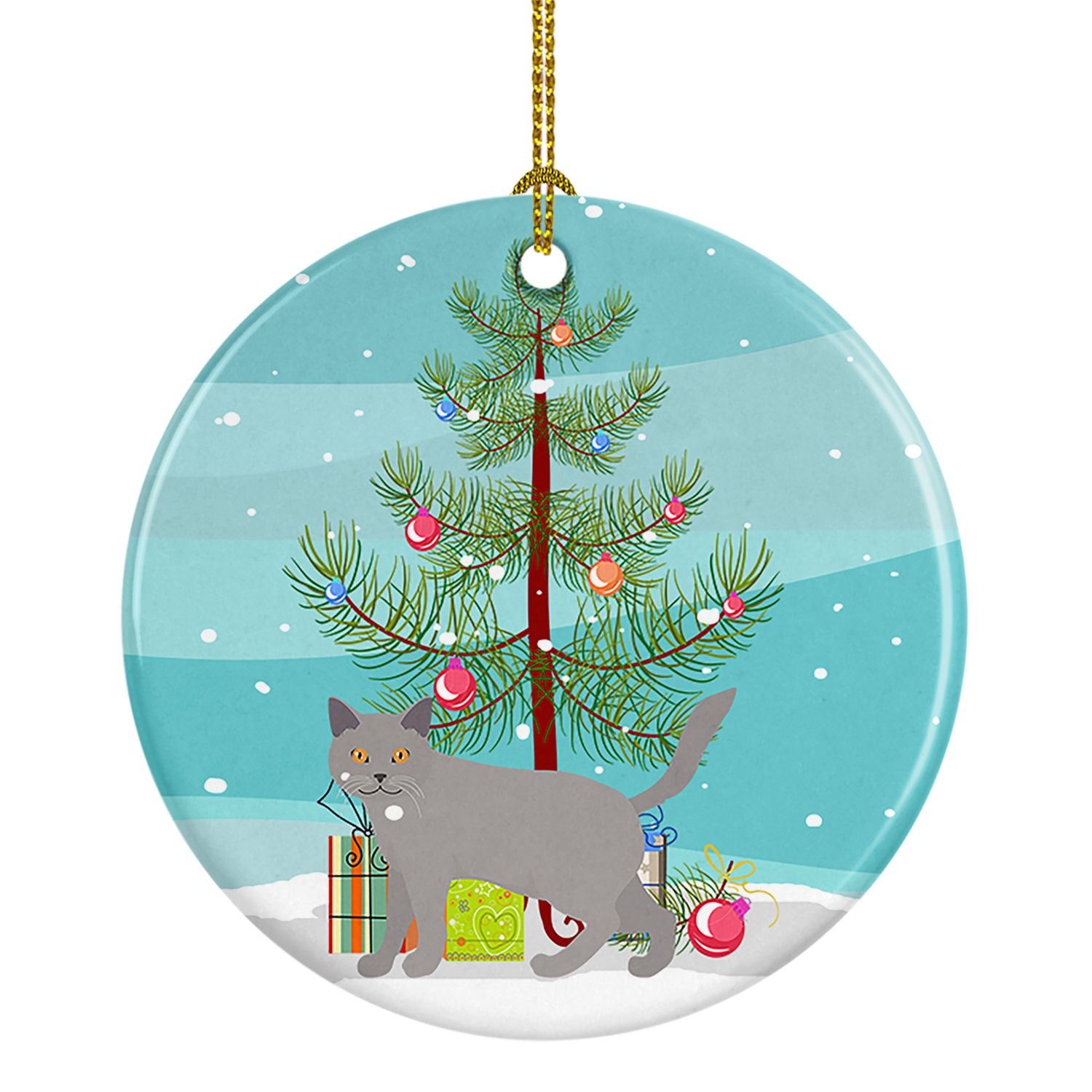 NEW Chartreux Cat Christmas Ceramic Ornament Christmas Tree Hanging Decorations for Home Christmas Holiday, Party, Gift, 3 in, M