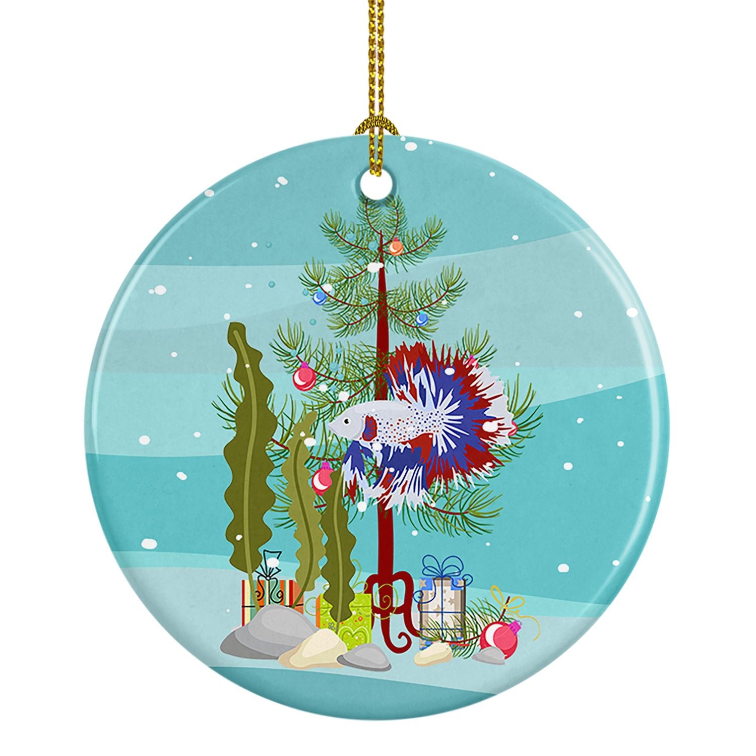 Comb Tail Betta Merry Christmas Ceramic Ornament Christmas Tree Hanging Decorations for Home Christmas Holiday, Party, Gift, 3 i