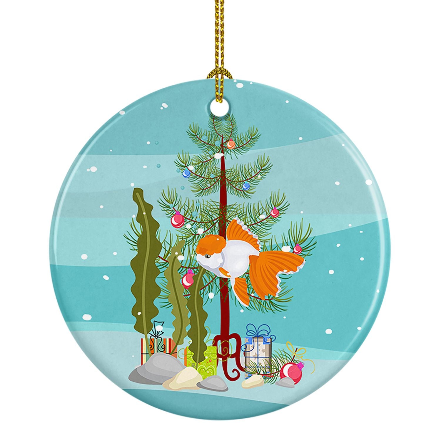 Oranda Red Cap Goldfish Merry Christmas Ceramic Ornament Christmas Tree Hanging Decorations for Home Christmas Holiday, Party, G